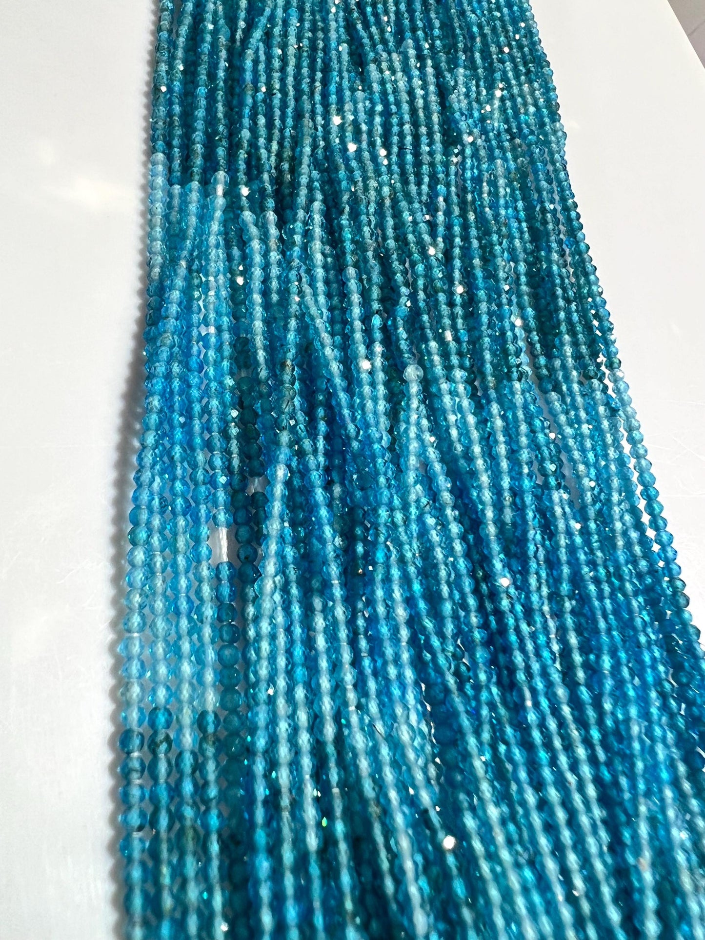 Natural Neon blue Apatite 2mm Micro Faceted Round beads for jewelry making 12” strand. Neon blue shaded beautiful bead. 1 strand