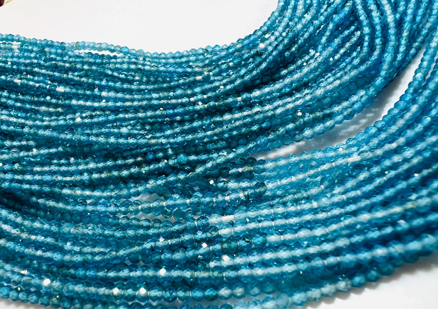 Natural Neon blue Apatite 2mm Micro Faceted Round beads for jewelry making 12” strand. Neon blue shaded beautiful bead. 1 strand