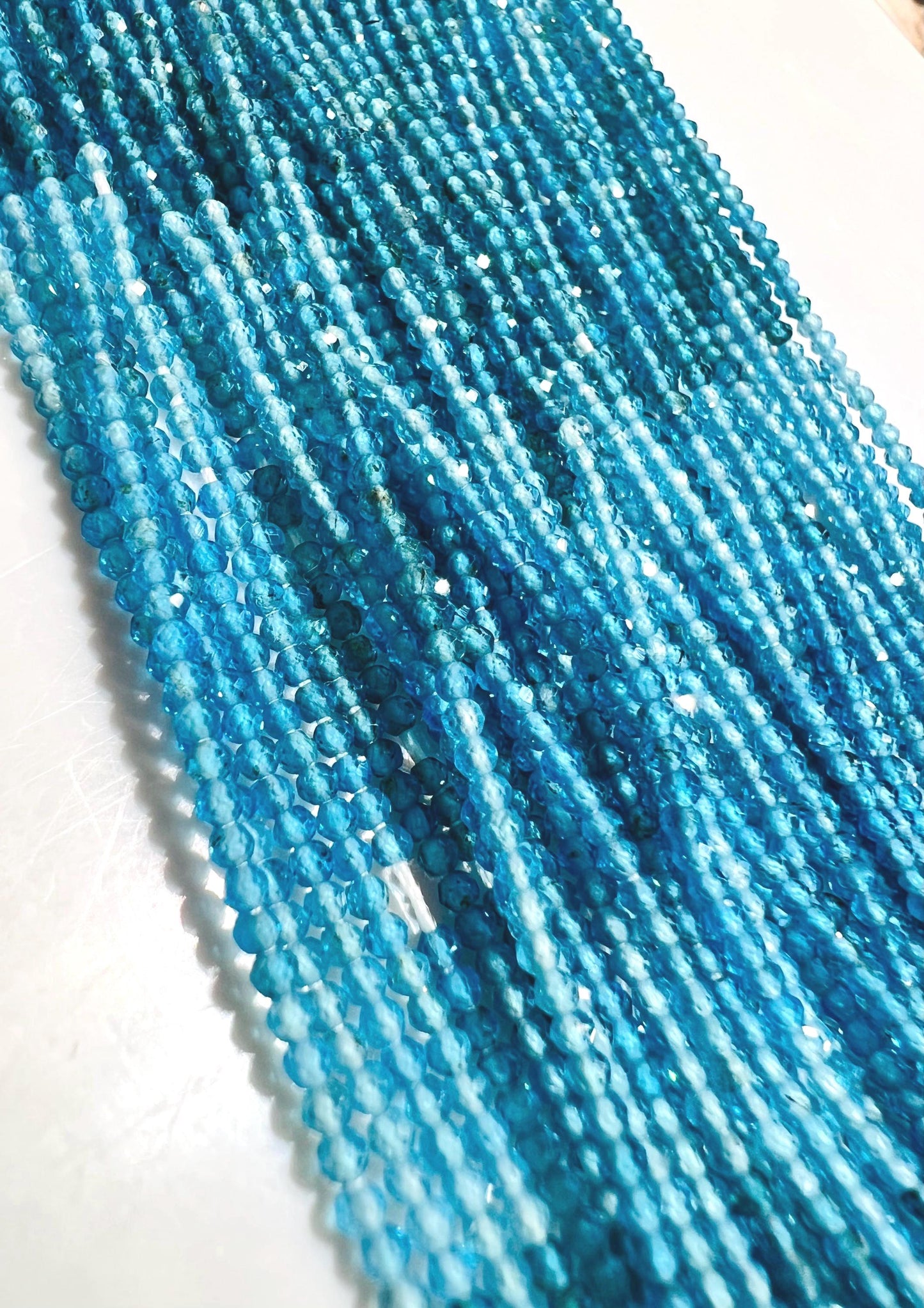 Natural Neon blue Apatite 2mm Micro Faceted Round beads for jewelry making 12” strand. Neon blue shaded beautiful bead. 1 strand