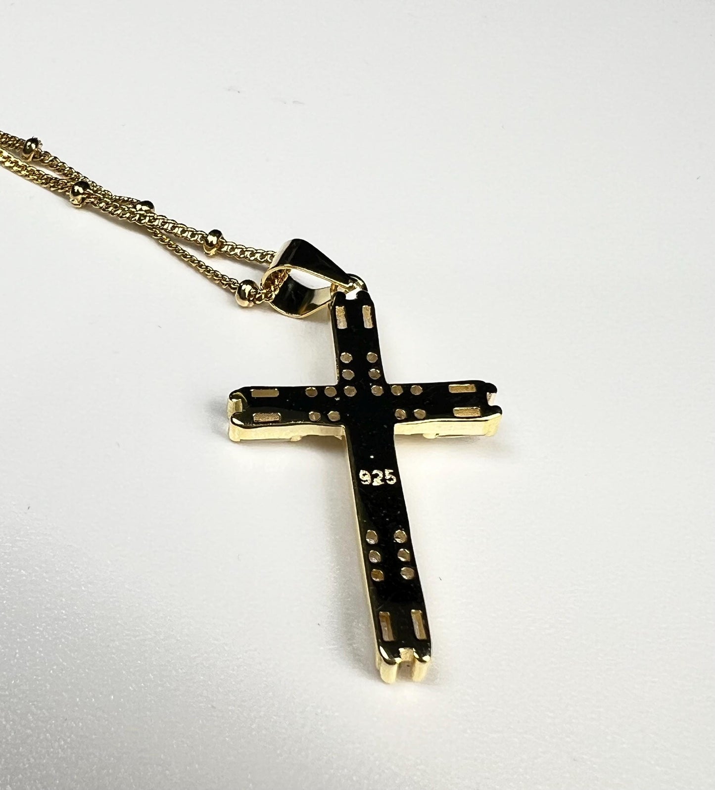 18k Gold Vermeil over 925 Sterling Silver Cubic Zirconia CZ Diamonnd baguette setting Cross Pendant Necklace 925 stamped