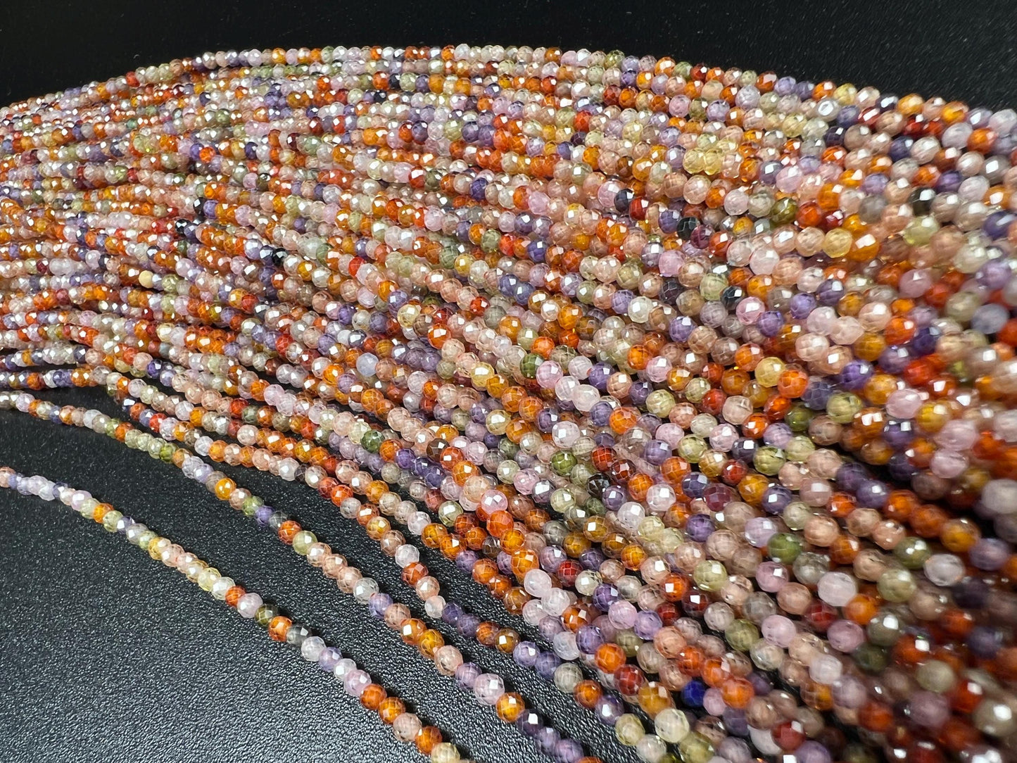 2mm Cubic Zirconia Multi color Micro Faceted Round Beads AAA Gemstone rainbow Jewelry Making CZ Beads 12" full Strand