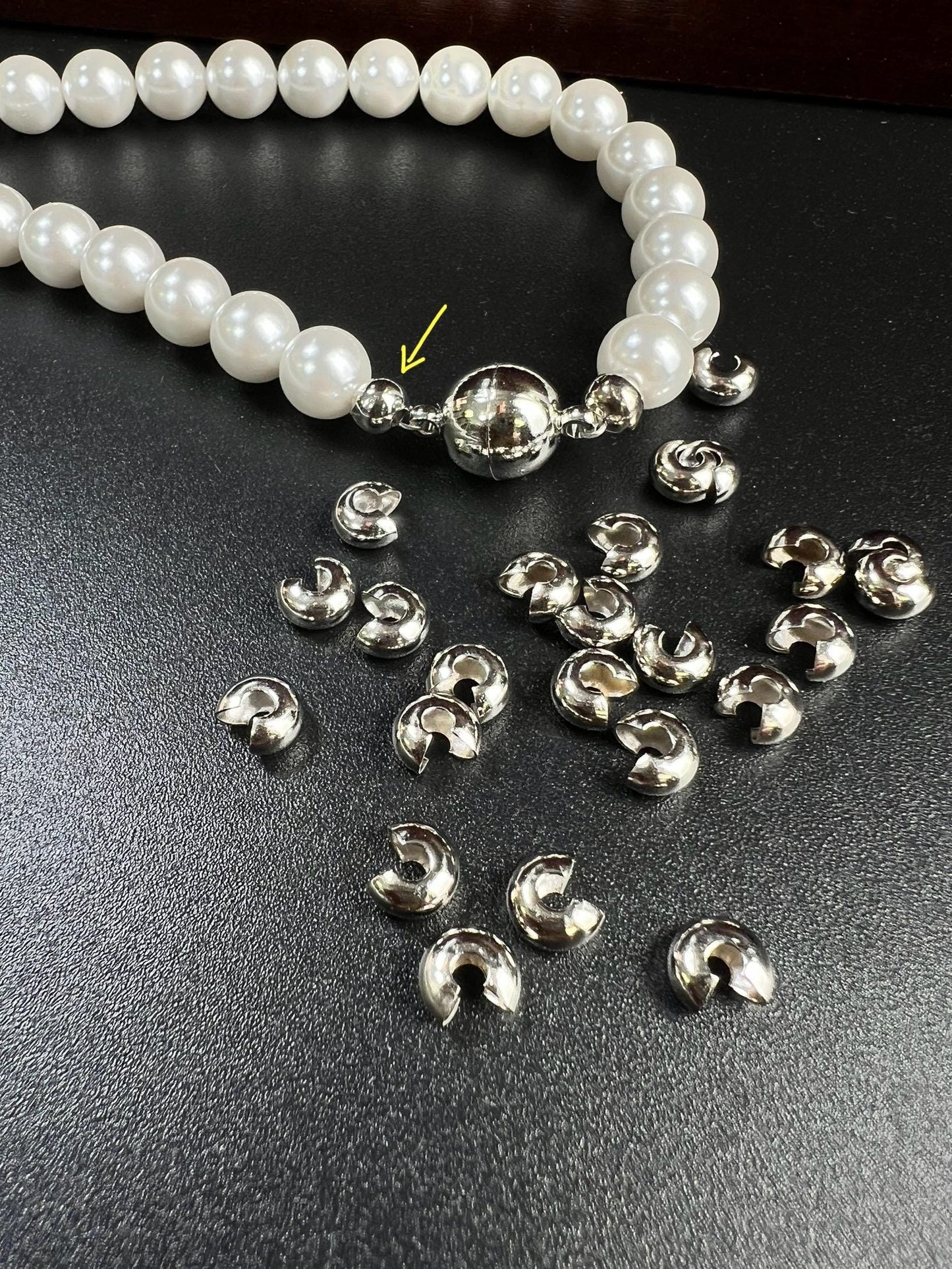 50 pieces 5mm Crimp Cover Rhodium silver high quality Jewelry Making Supplies goes over 2mm ,3mm crimp tube to cover it , wholesale