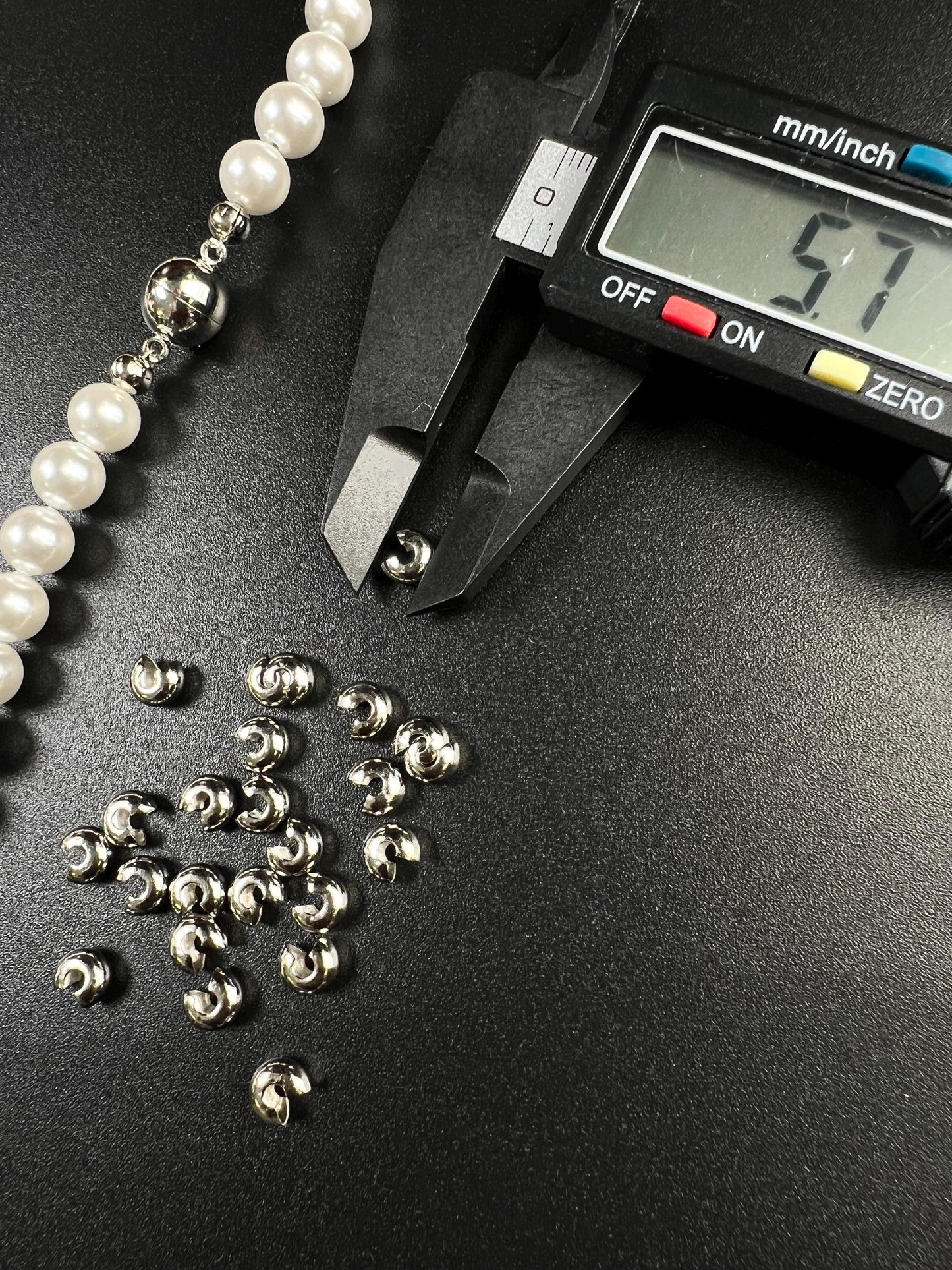 50 pieces 5mm Crimp Cover Rhodium silver high quality Jewelry Making Supplies goes over 2mm ,3mm crimp tube to cover it , wholesale