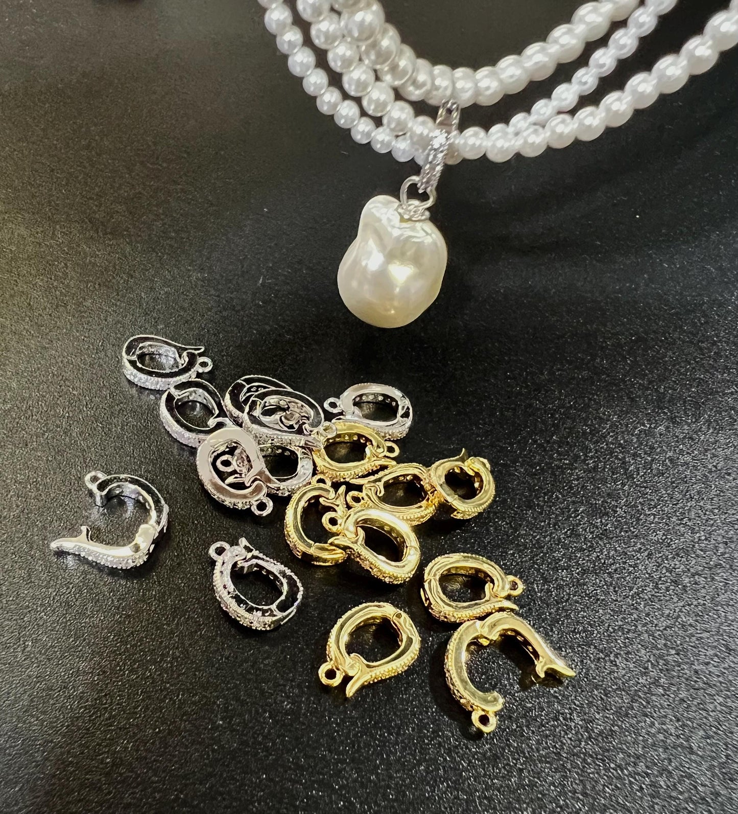 Cubic zirconia Sterling Silver CZ diamond Enhancer Hinged Bail Interchangeable Pendant holder 8x12mm snap on Bail