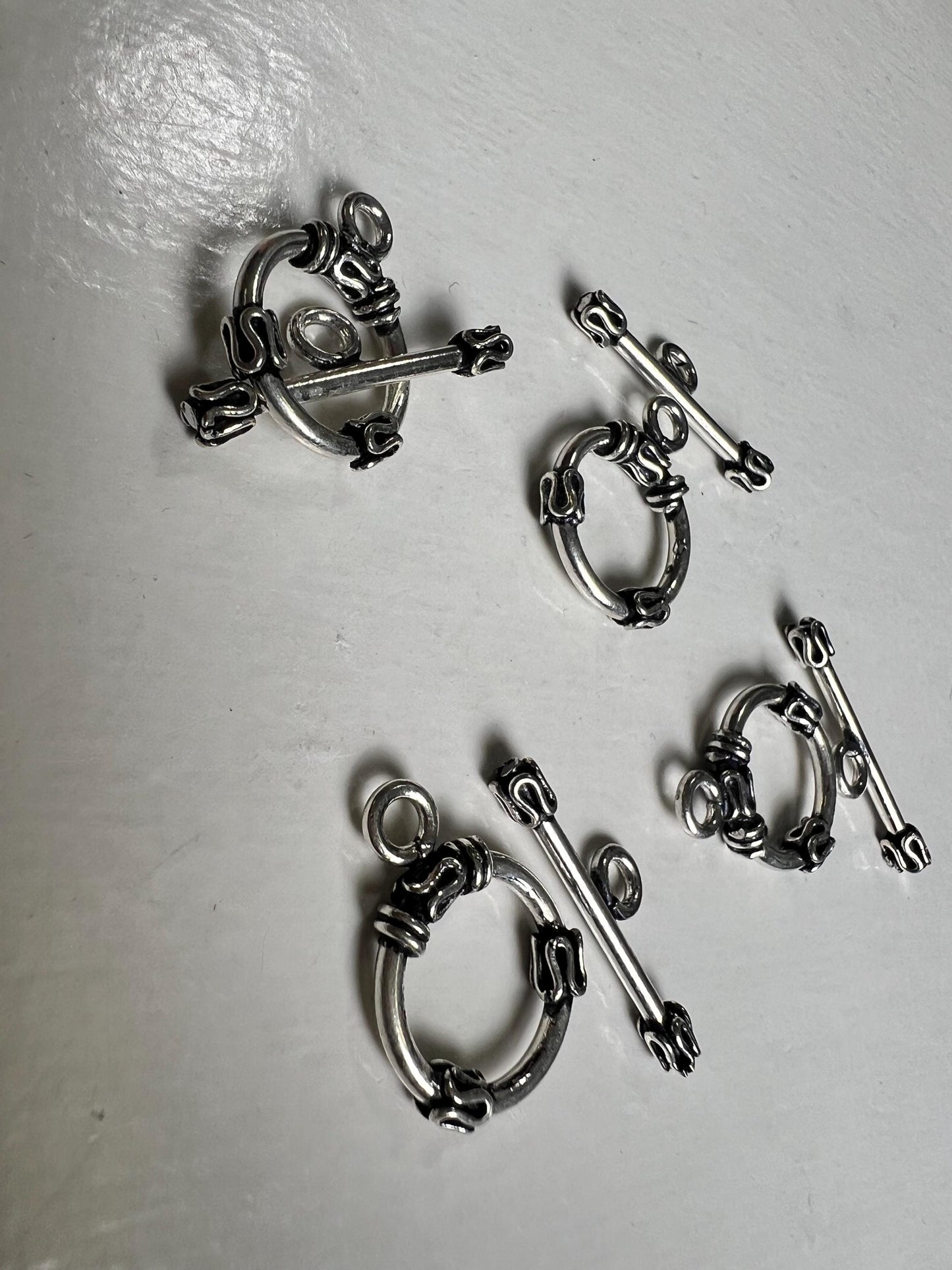 Sterling silver bali toggle clasp, heavy weight 15mm round vintage handmade designed jewelry making toggle clasp, 1set