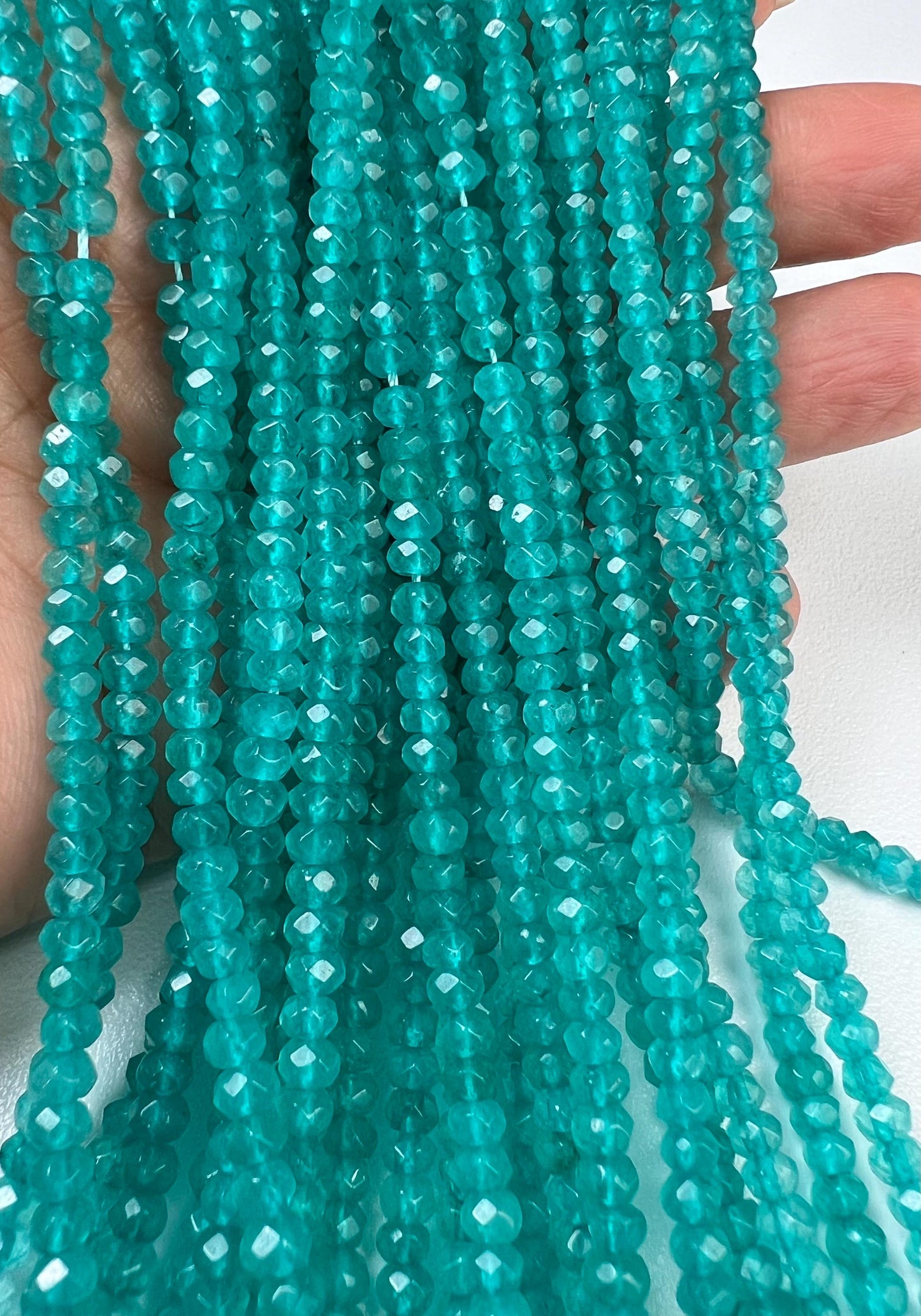 Neon Blue Apatite 4mm Faceted Roundel Beads 16” full strand for Jewelry Making Natural Apatite Beads