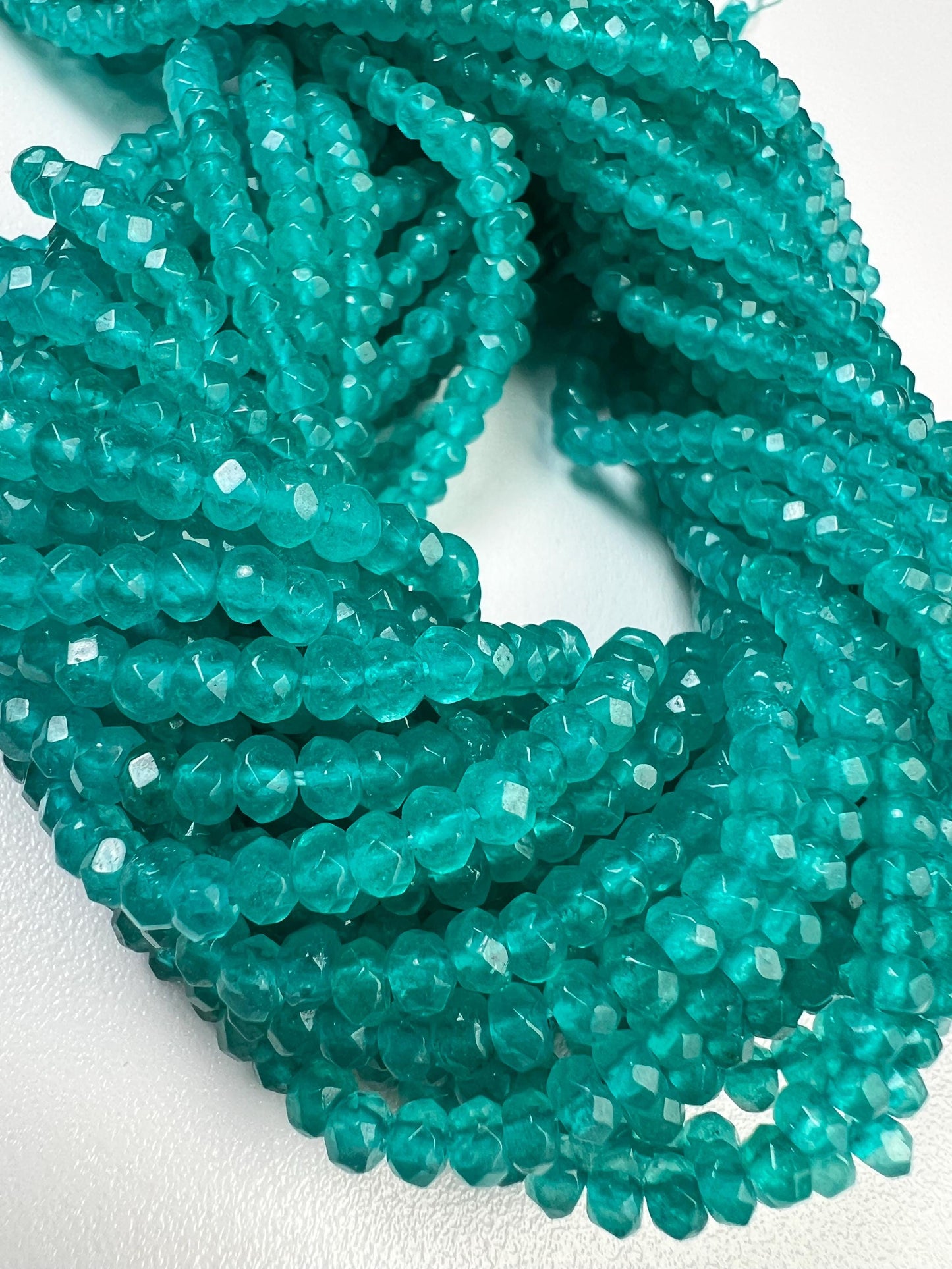 Neon Blue Apatite 4mm Faceted Roundel Beads 16” full strand for Jewelry Making Natural Apatite Beads