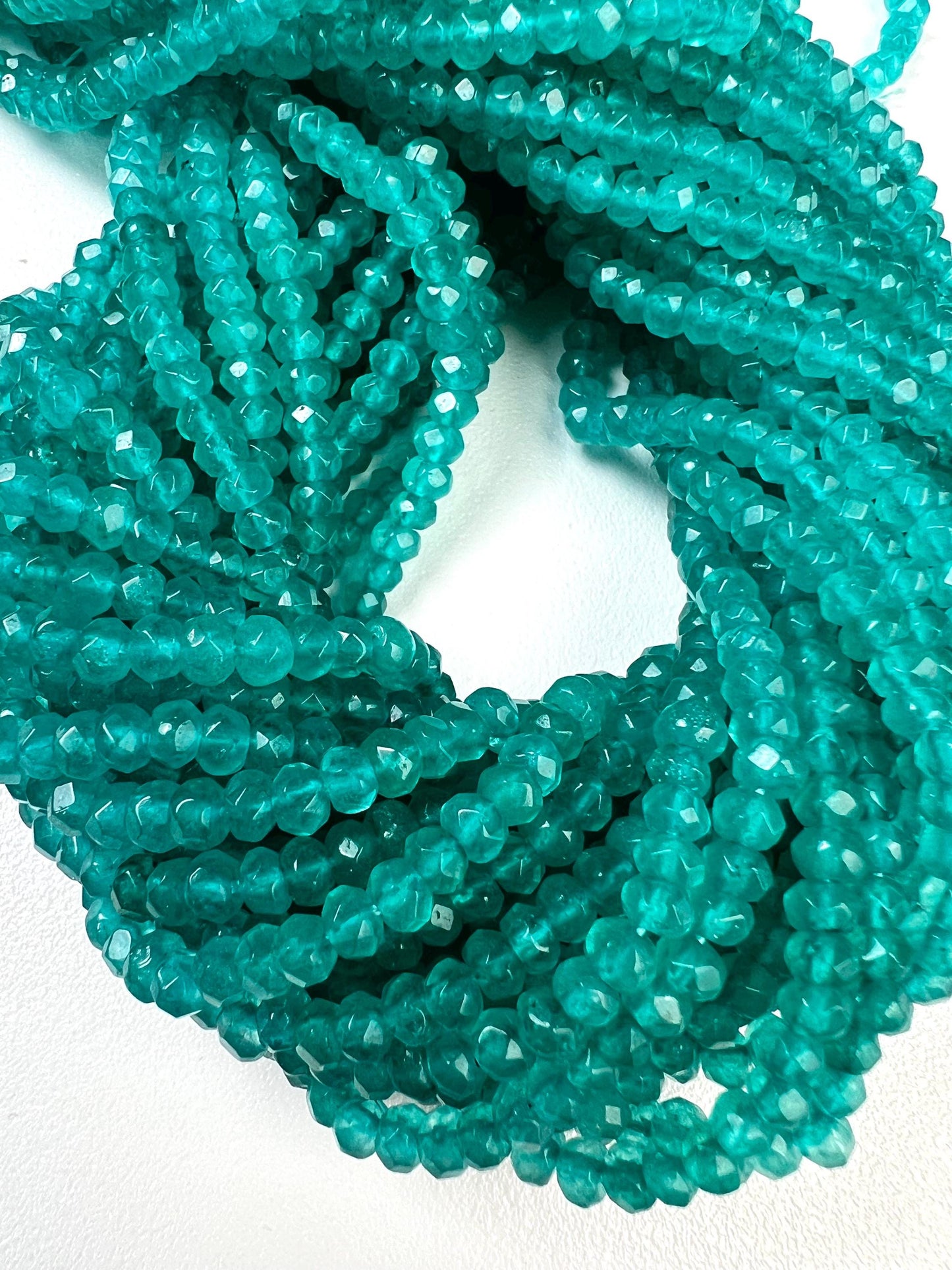 Neon Blue Apatite 4mm Faceted Roundel Beads 16” full strand for Jewelry Making Natural Apatite Beads