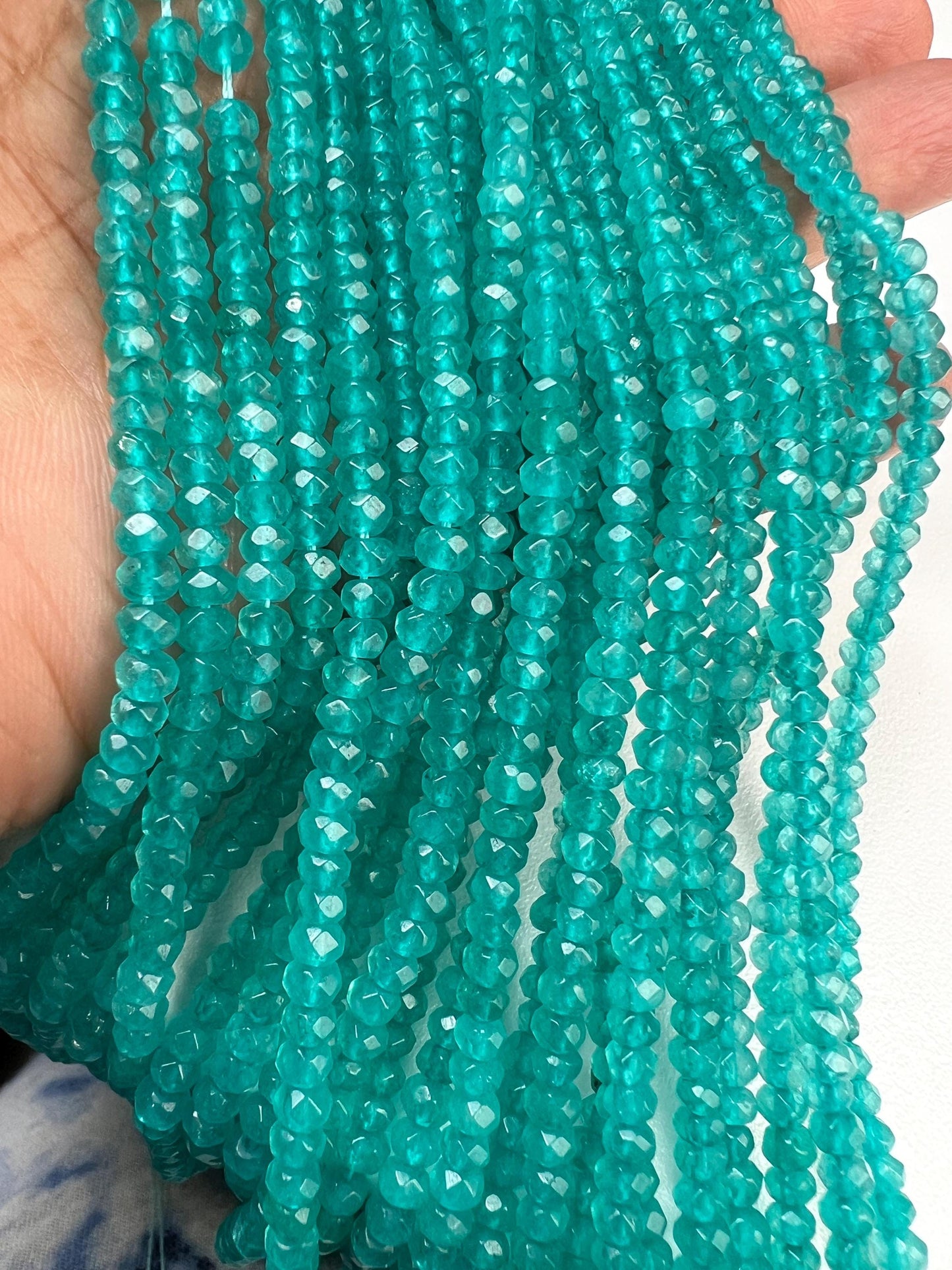 Neon Blue Apatite 4mm Faceted Roundel Beads 16” full strand for Jewelry Making Natural Apatite Beads