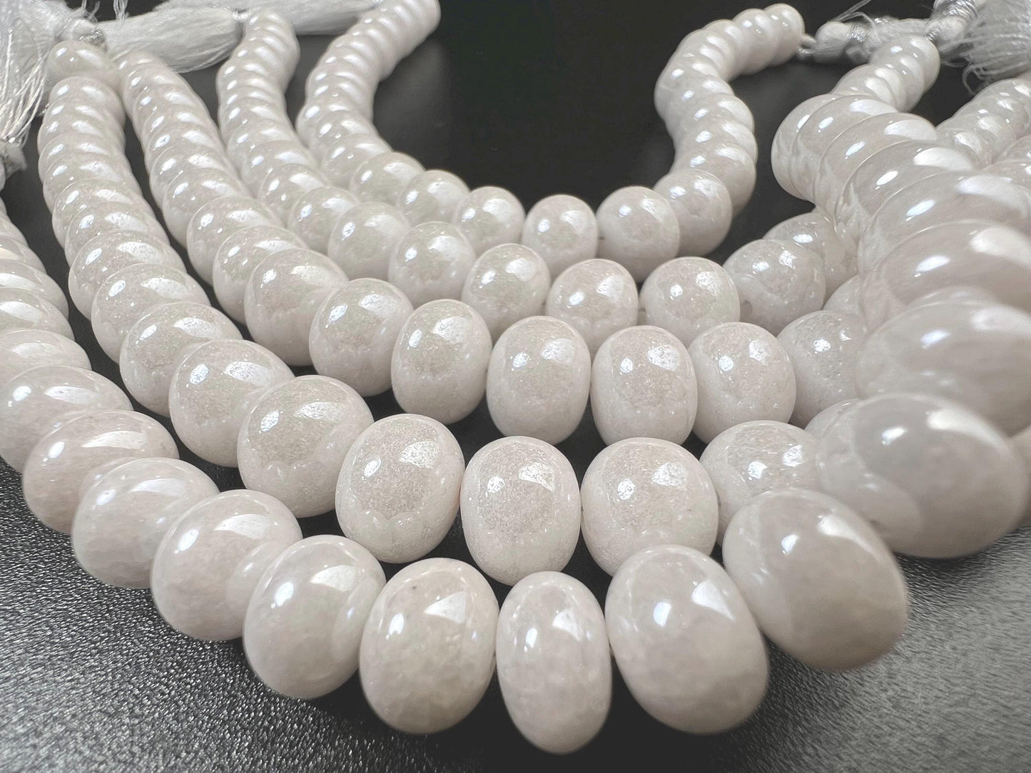 Natural Silverite White Smooth Roundel 8-9mm, Jewelry Making Gemstone Beads 8" strand