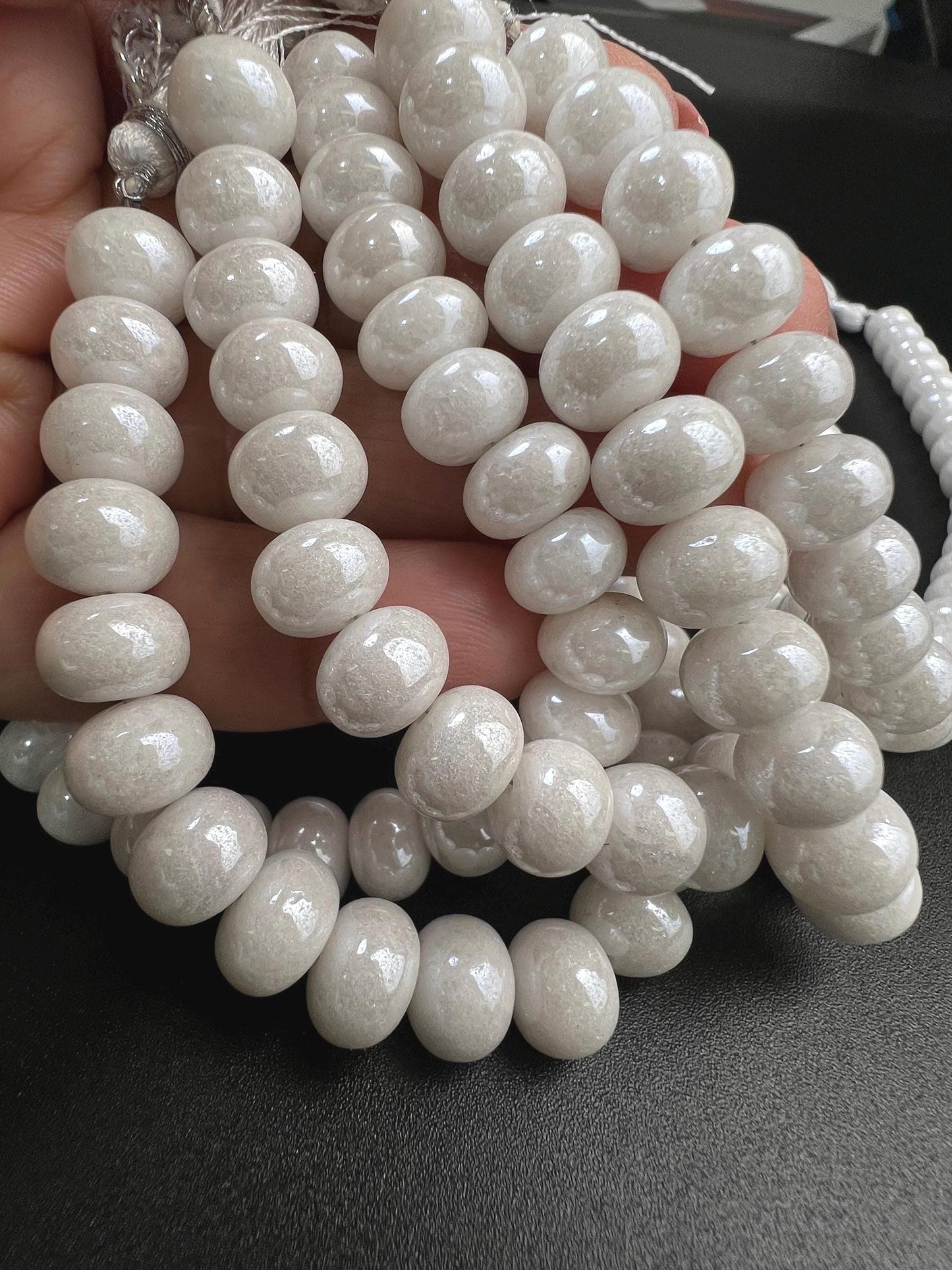 Natural Silverite White Smooth Roundel 8-9mm, Jewelry Making Gemstone Beads 8" strand