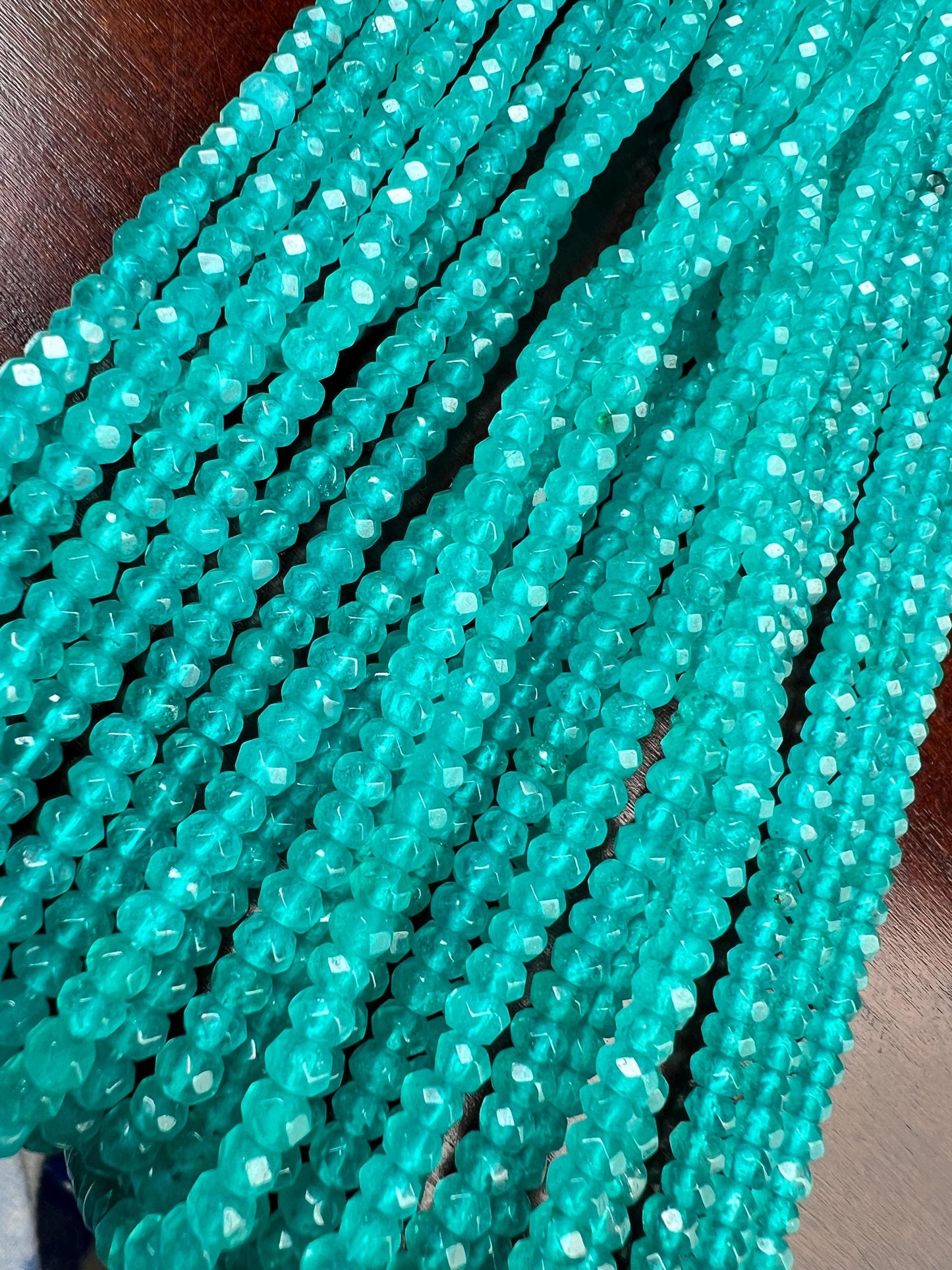 Neon Blue Apatite 4mm Faceted Roundel Beads 16” full strand for Jewelry Making Natural Apatite Beads