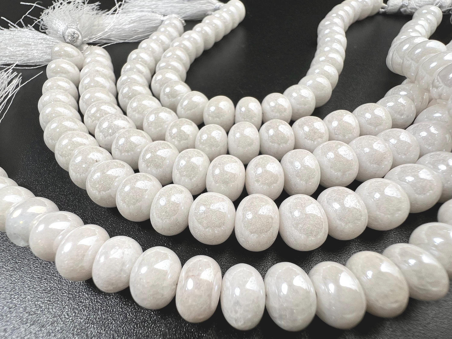 Natural Silverite White Smooth Roundel 8-9mm, Jewelry Making Gemstone Beads 8" strand