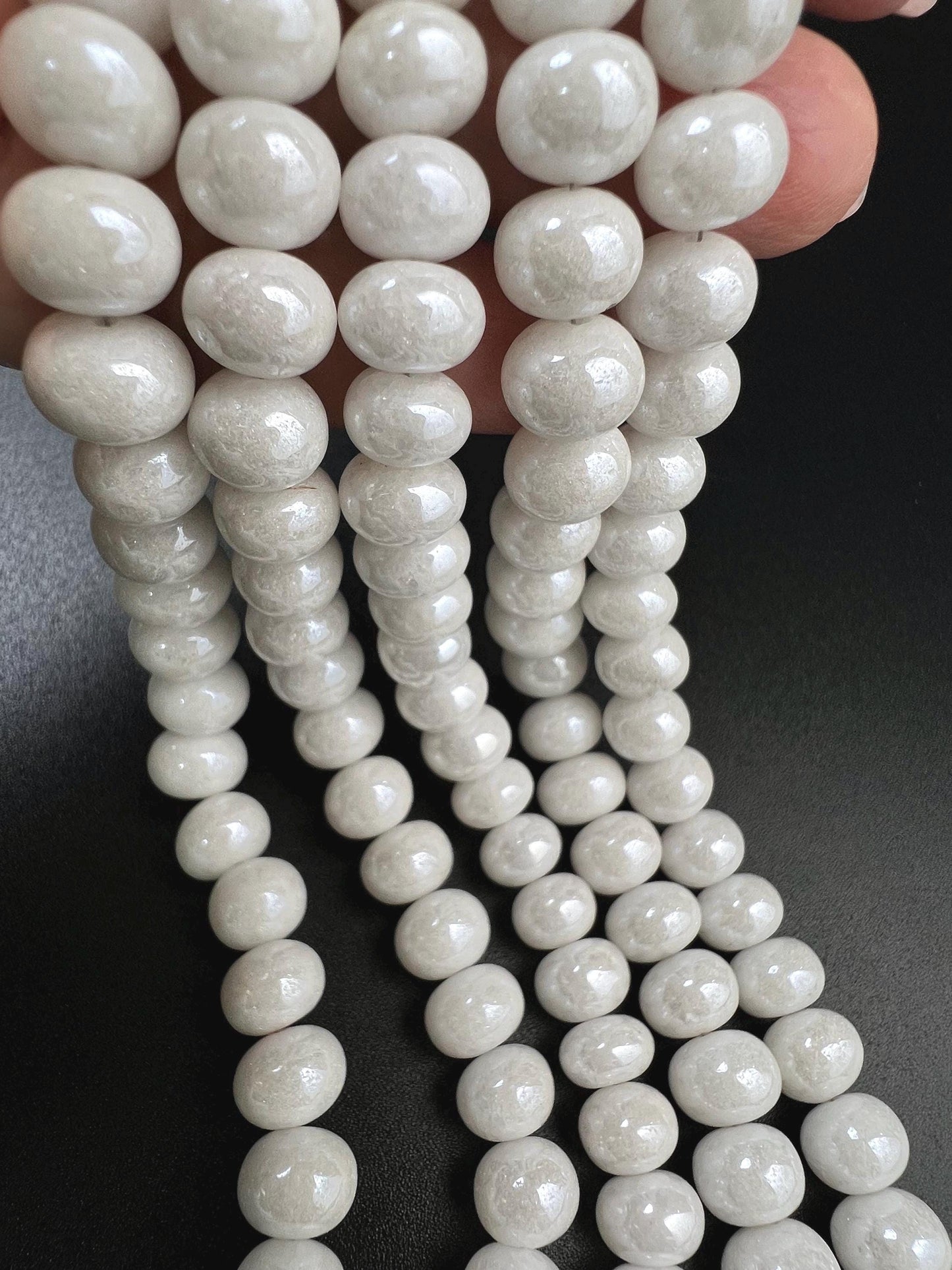 Natural Silverite White Smooth Roundel 8-9mm, Jewelry Making Gemstone Beads 8" strand
