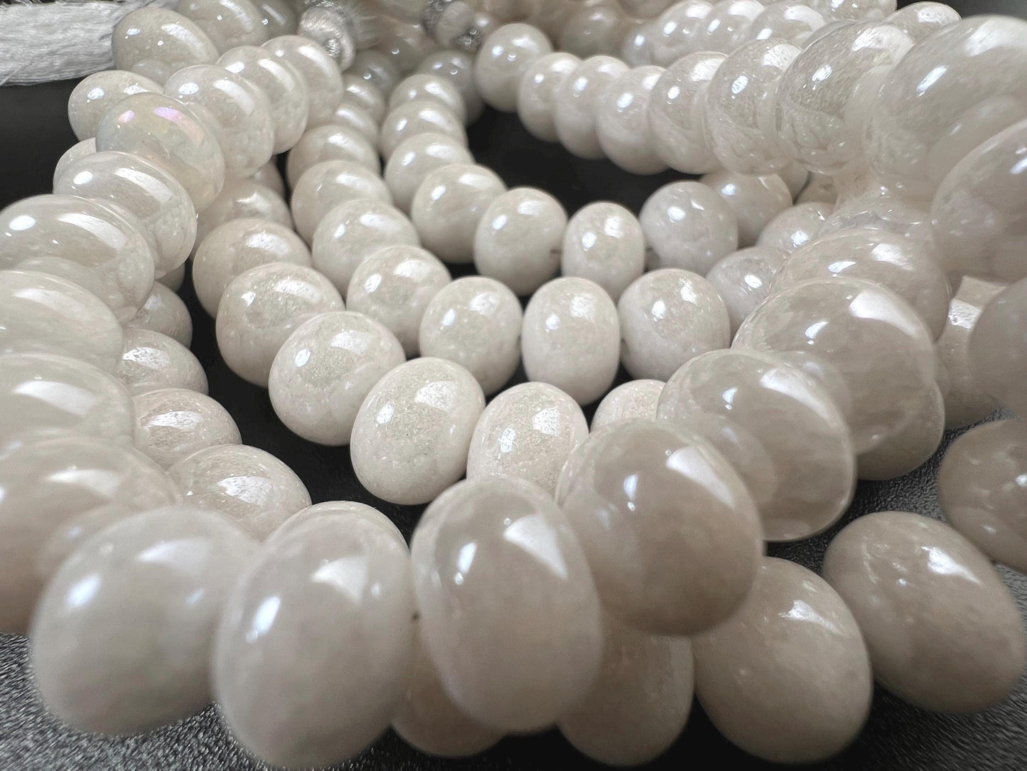 Natural Silverite White Smooth Roundel 8-9mm, Jewelry Making Gemstone Beads 8" strand
