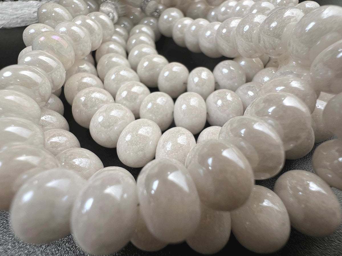 Natural Silverite White Smooth Roundel 8-9mm, Jewelry Making Gemstone Beads 8" strand