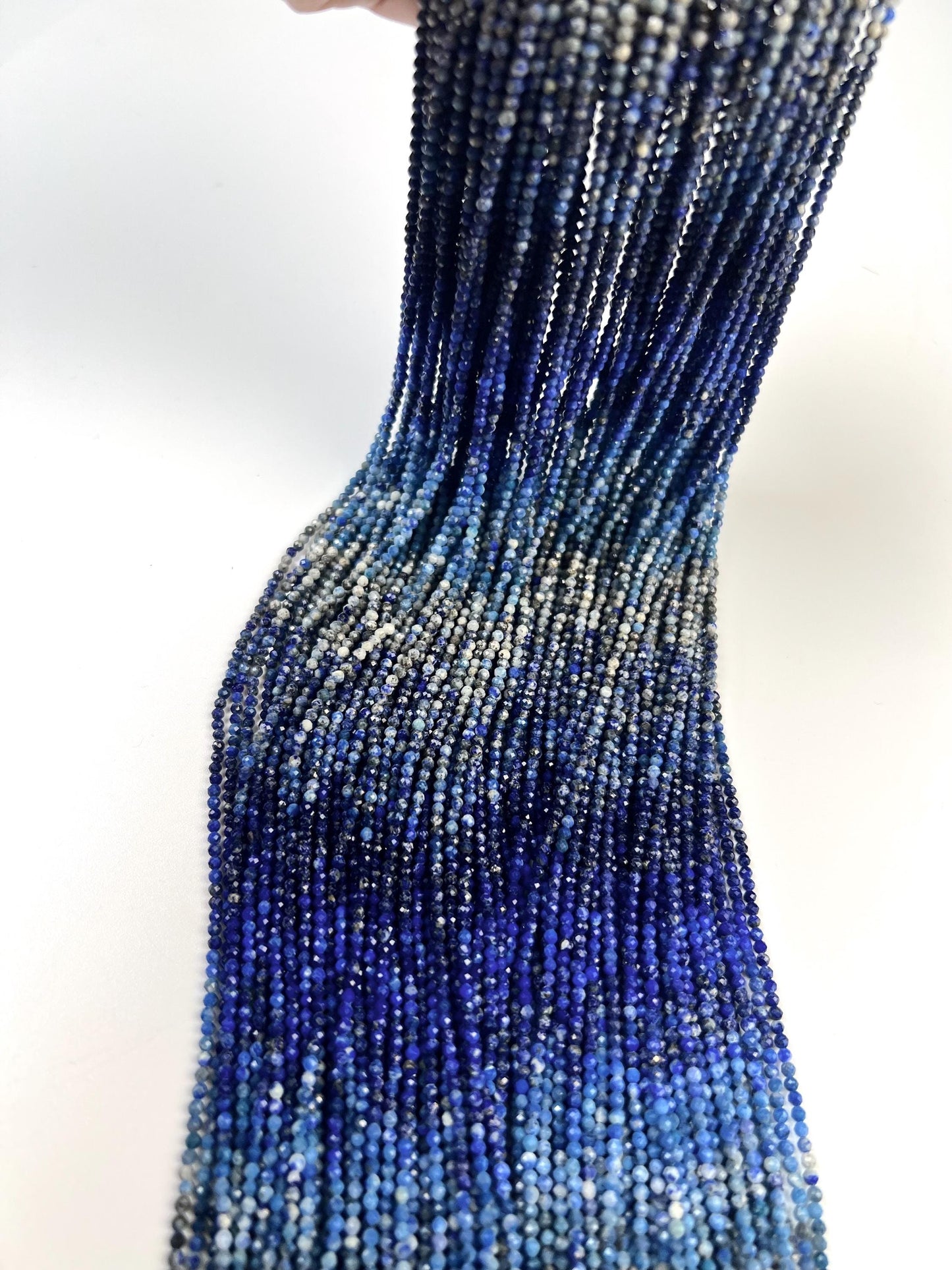 Ombre Lapis Lazuli 2mm Faceted Round Beads, 15.5" Strand