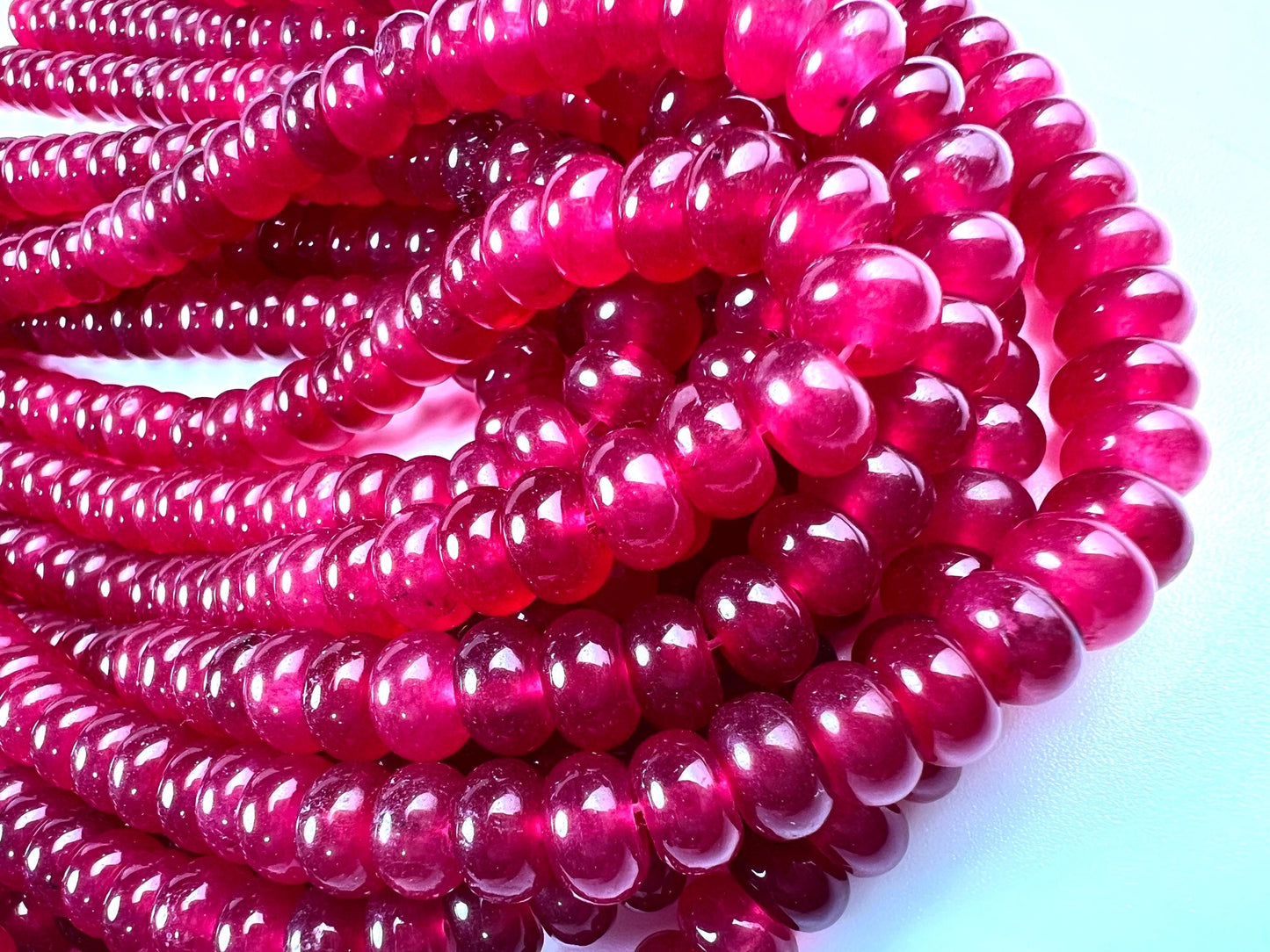 Pink Ruby Jade 8mm Smooth Roundel beads. Beautiful Dark pink Redish pink Ruby Jade 15” full Strand for jewelry making natural gemstone