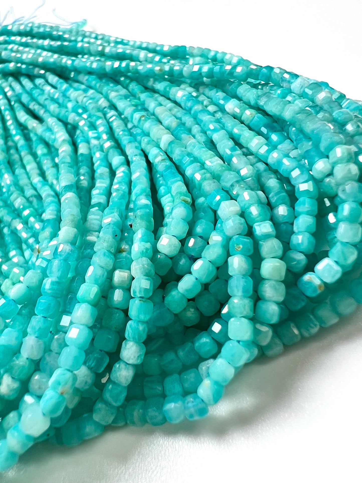 Natural Amazonite Square Cube Micro Faceted AAA Round 2mm Jewelry Making Beads DIY Gemstone Beads 15.5” Full Strand approx 160 pieces