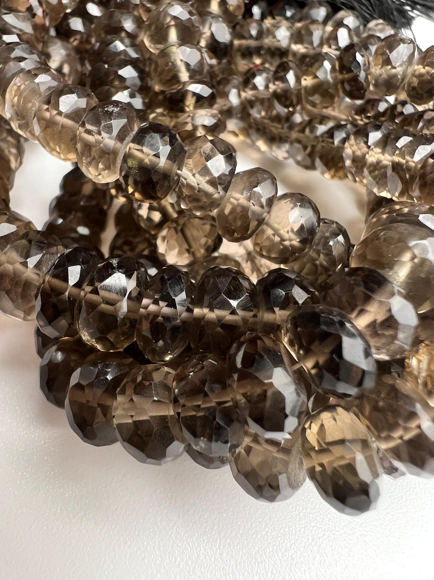 Natural Smokey Quartz Faceted roundel 7.5-8mm AAA quality bead 8” strand for jewelry making .