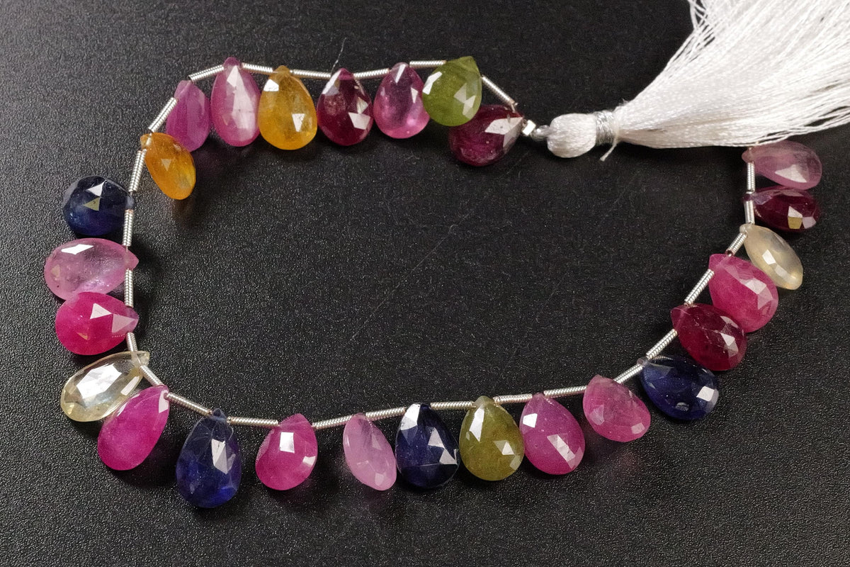 Multi Sapphire Large Pear Drop, Natural Pink Shaded Micro Faceted Peardrop, AAA clear Gemstone for jewelry making