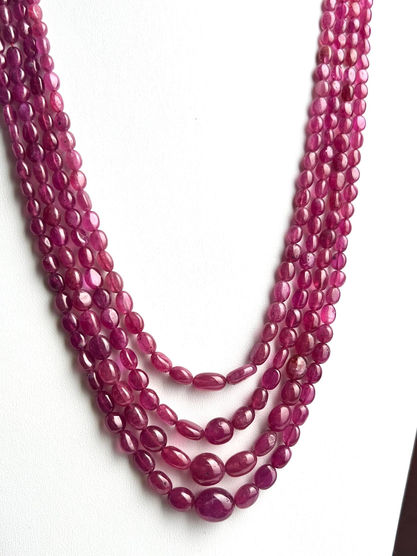 Naural Ruby 4 line smooth Oval Graduated Adjustable Necklace, AAA quality 640 cts Gift for her,