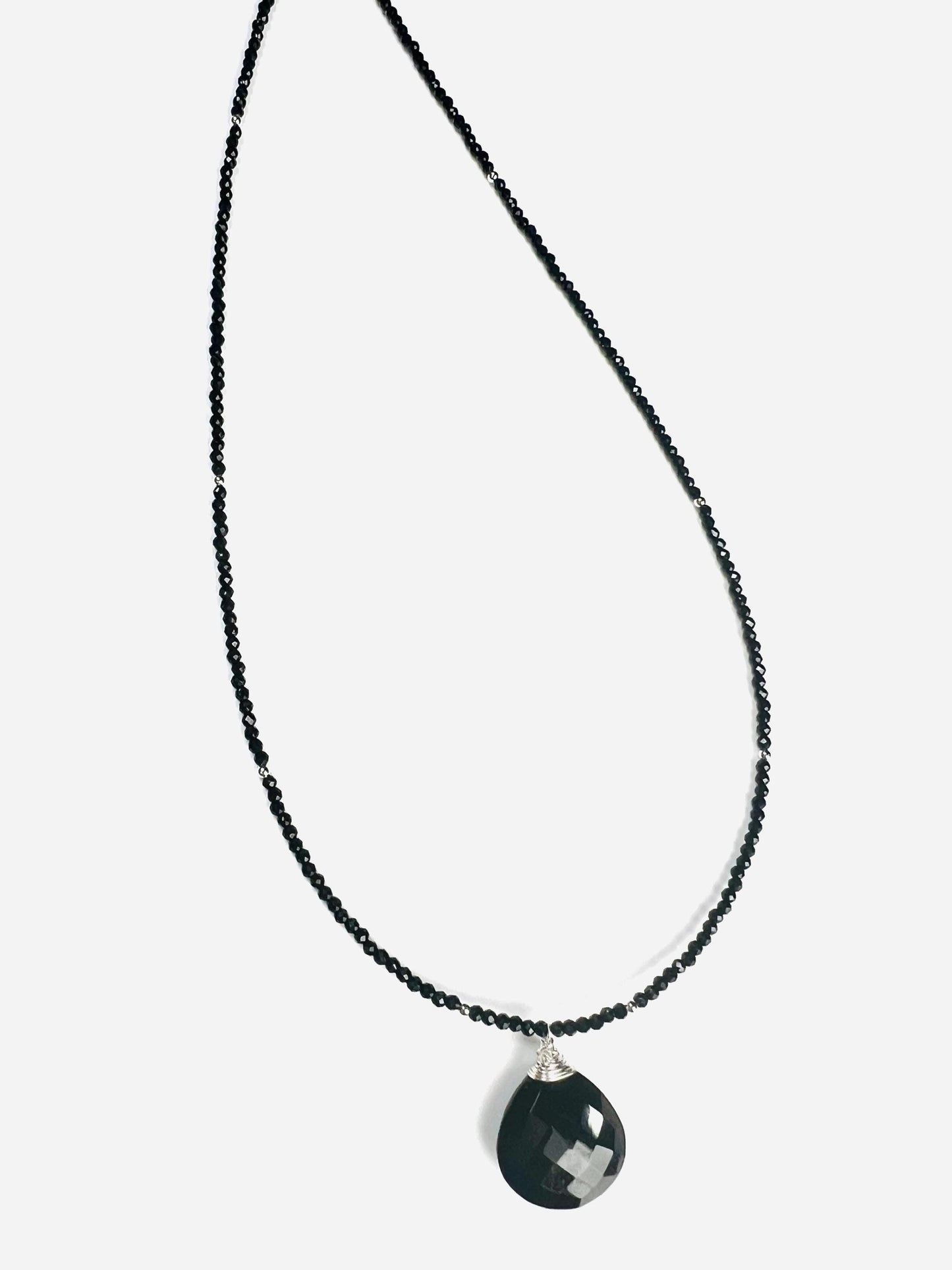 Genuine Black Spinel bead and heart pendant Necklace , graduation,Layering Necklace 14" to 48"