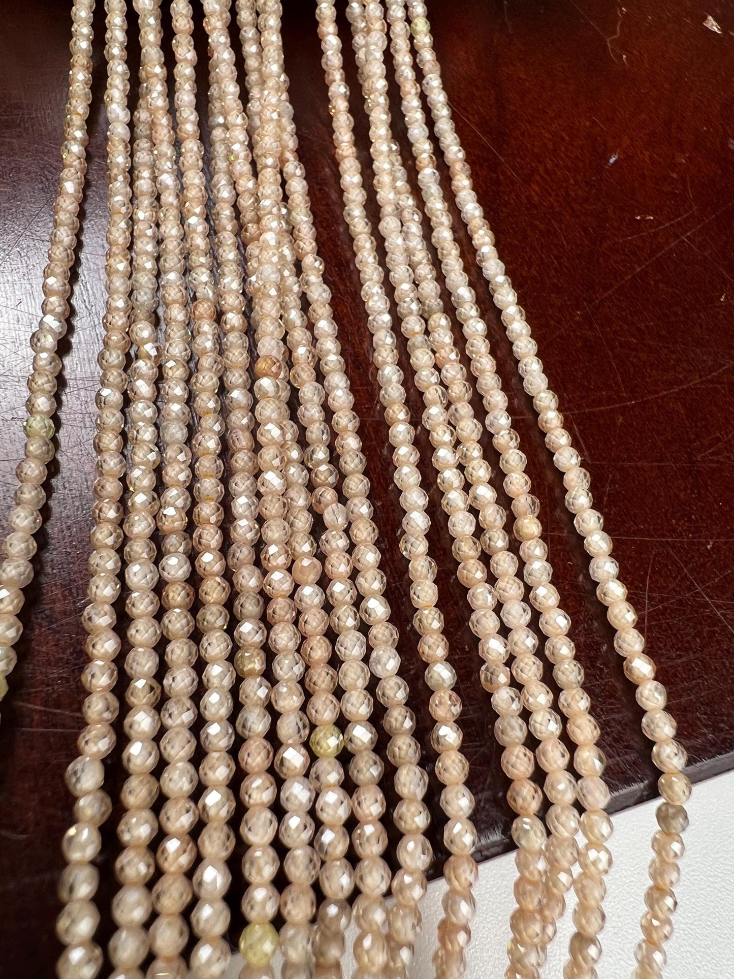 Natural brown Zircon champagne Micro Faceted 2mm Round AAA quality Gemstone Beads 14" Strand. Very sparkly heavy weight