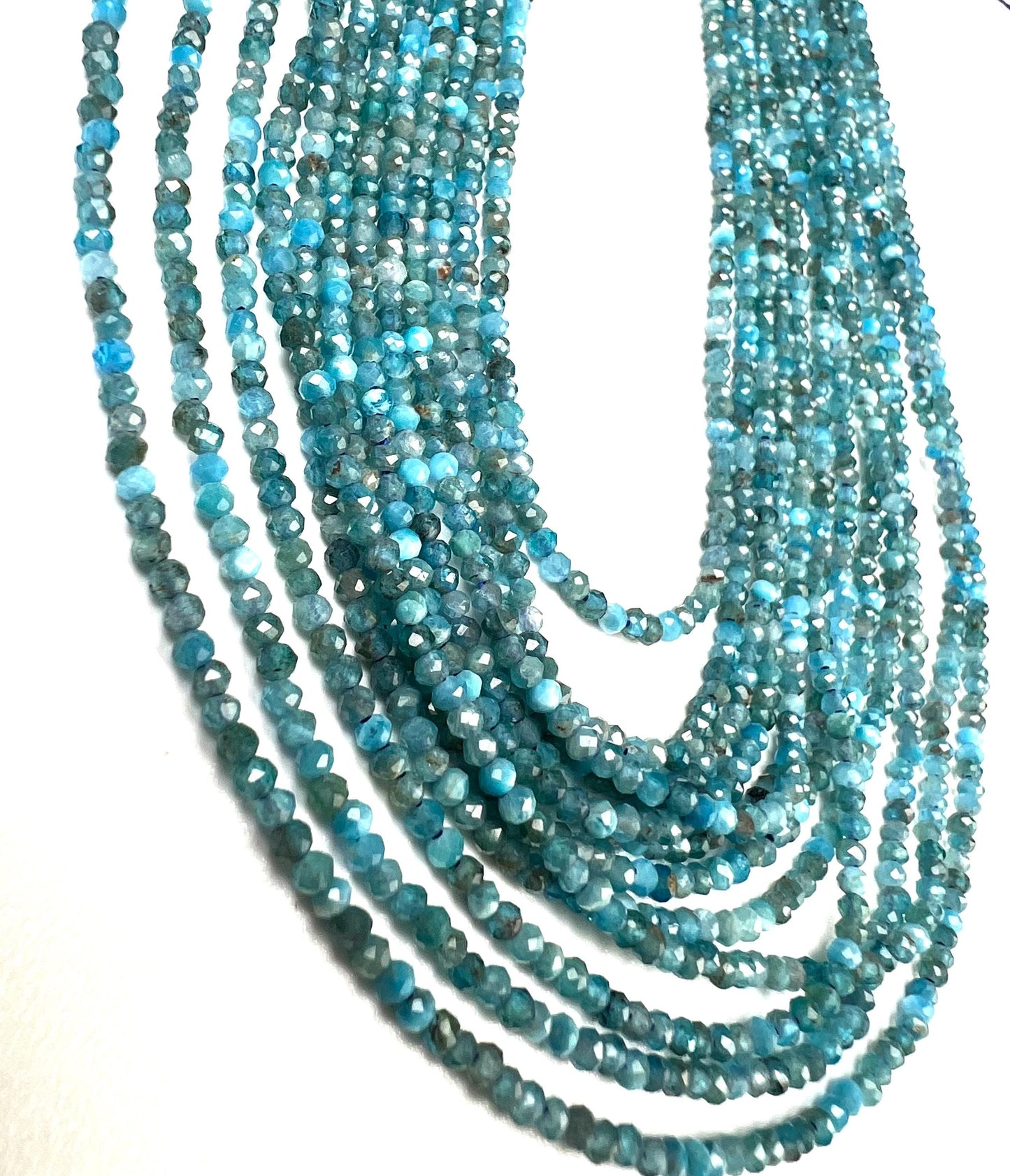 Natural Apatite 2mm Faceted Round beads for jewelry making 15.5” full strand.