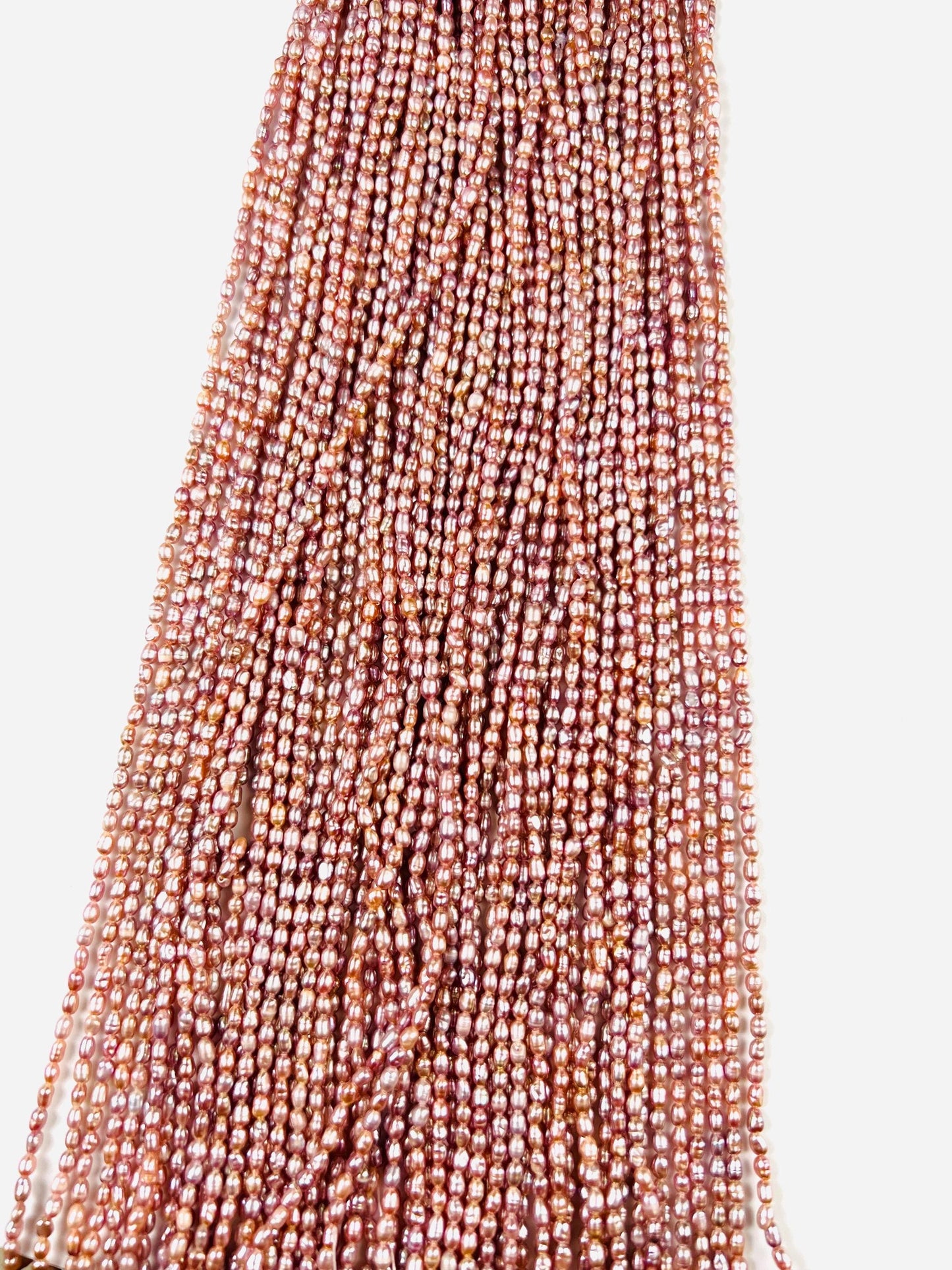 Natural Freshwater pearl, champagne pink purple rice oval AAA quality pearl 2.5-3mm tiny pearl 14” full strand