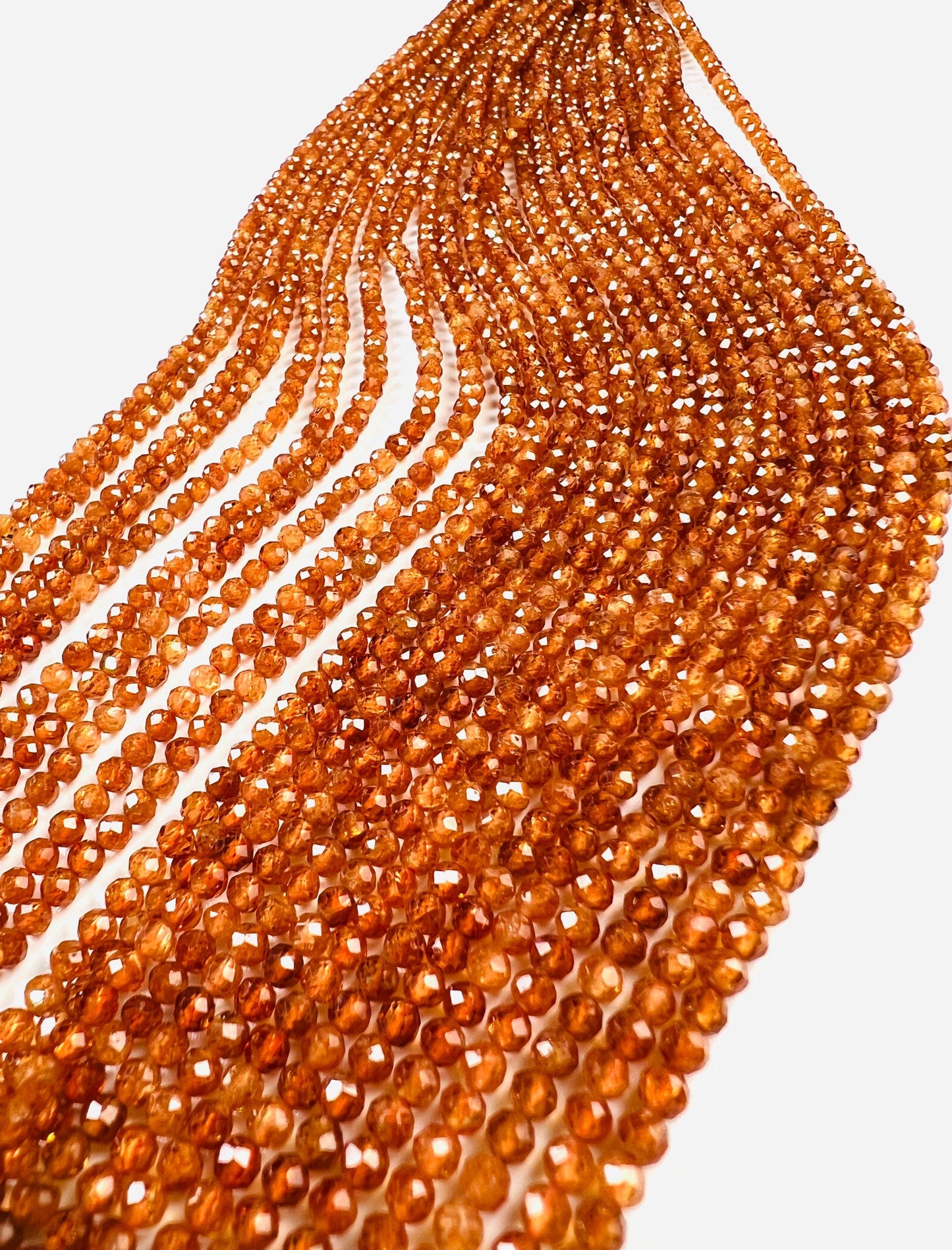 Natural Hessonite Garnet Faceted 3mm Round Gemstone Beads for Jewelry Making, 15" Strand