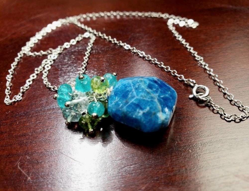 Natural Apatite Faceted Pillow Shape 16mm Earrings set Freshwater Pearl Spacer in 925 Sterling Silver Earwire, Minimalist, Handmade gift