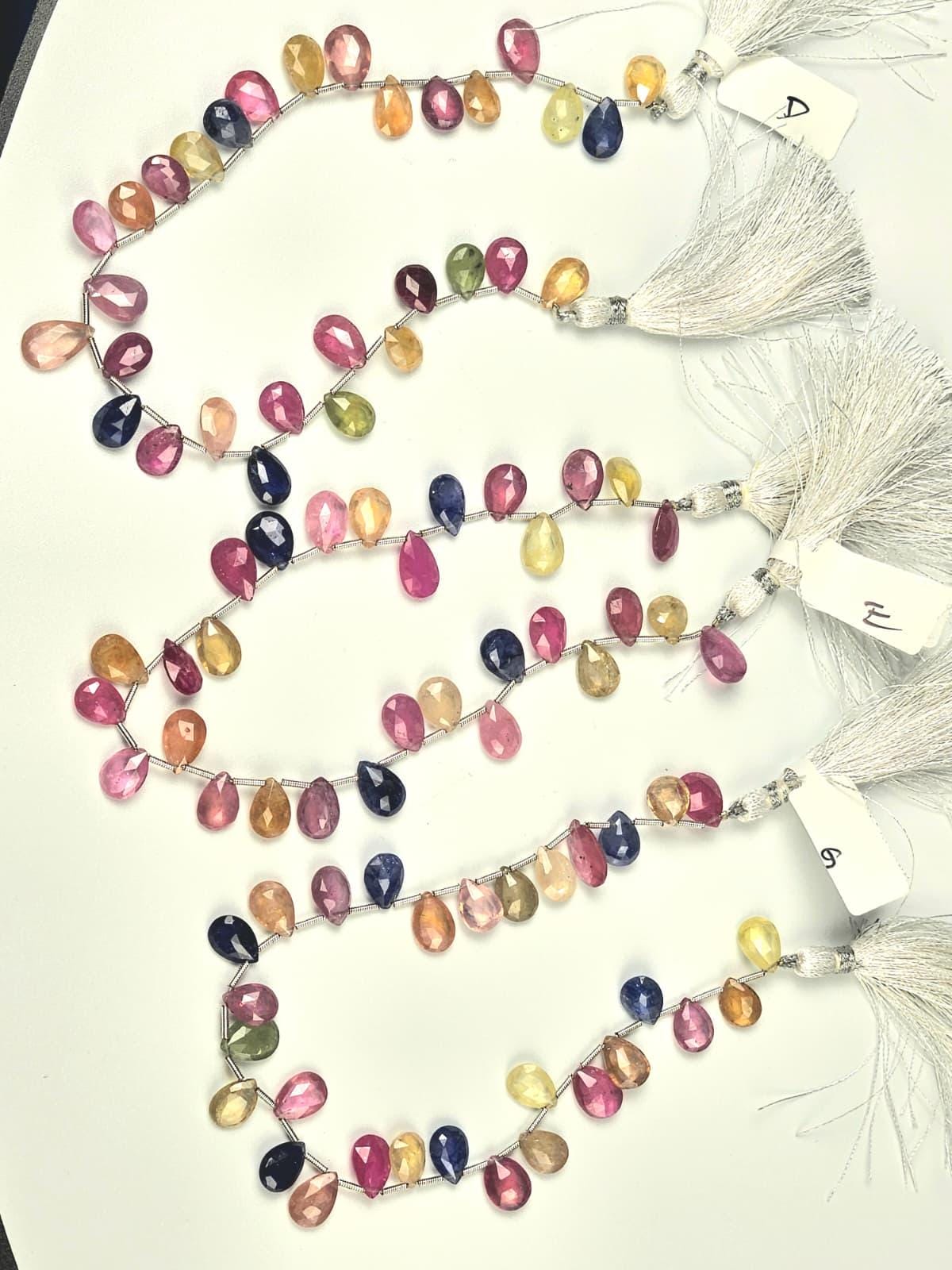 Multi Sapphire Pear Drop, Natural Pink Shaded Micro Faceted Peardrop, AAA clear Gemstone for jewelry making, sold by strand in picture