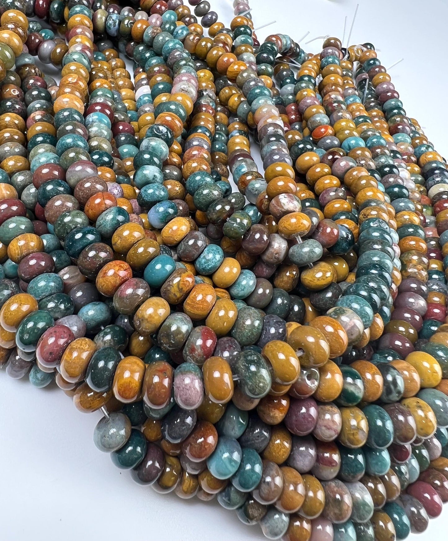 Natural Ocean jasper 8mm Smooth Roundel beads for jewelry making 15” full strand