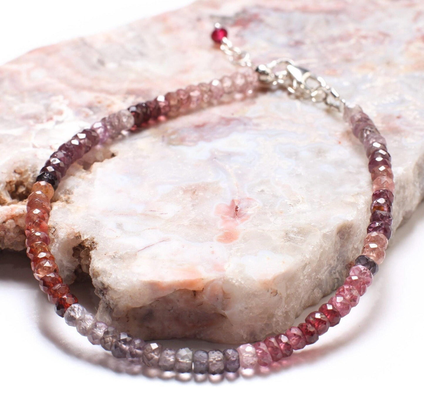 Genuine Multi Spinel Faceted Rondelle 3.5-4mm Bracelet in 925 Sterling Silver, 14K Gold Filled Clasp and Optional 1" Extension Chain