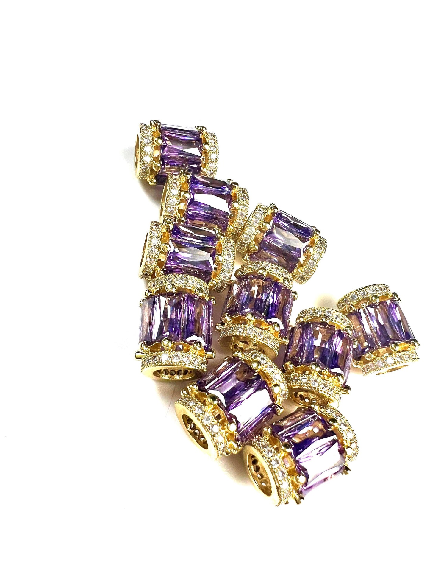 CZ micro pave diamond drum shape Amethyst Bead high quality non Tarnish cubic Zirconia jewelry making charm spacer 1Pc.