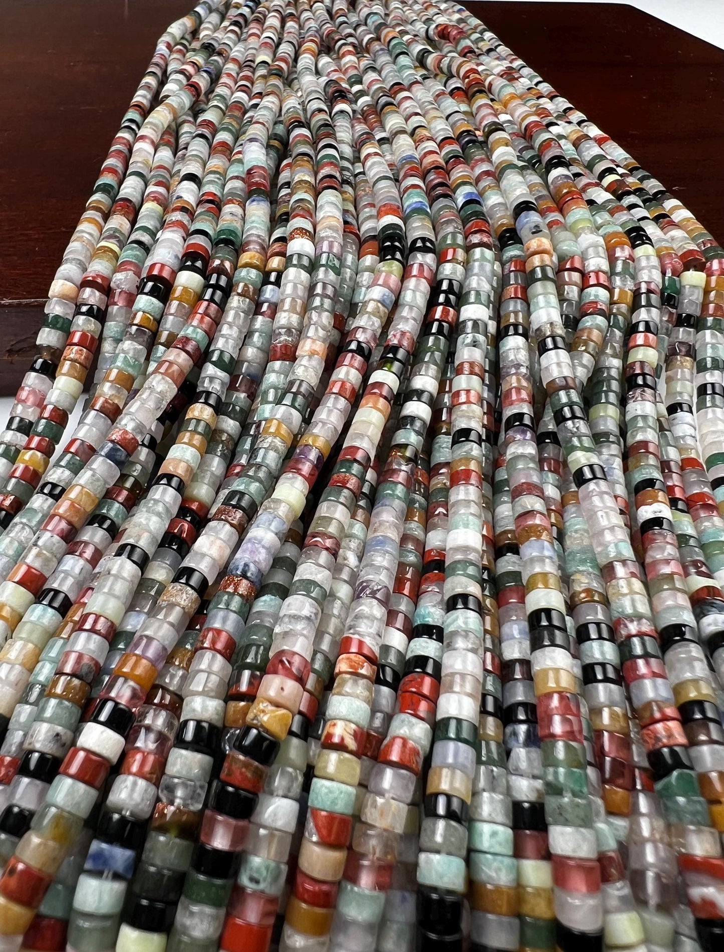 Natural Multi Gemstone Heishi Whhel tyre 4-4.5m roundel mix beads 15” full strand