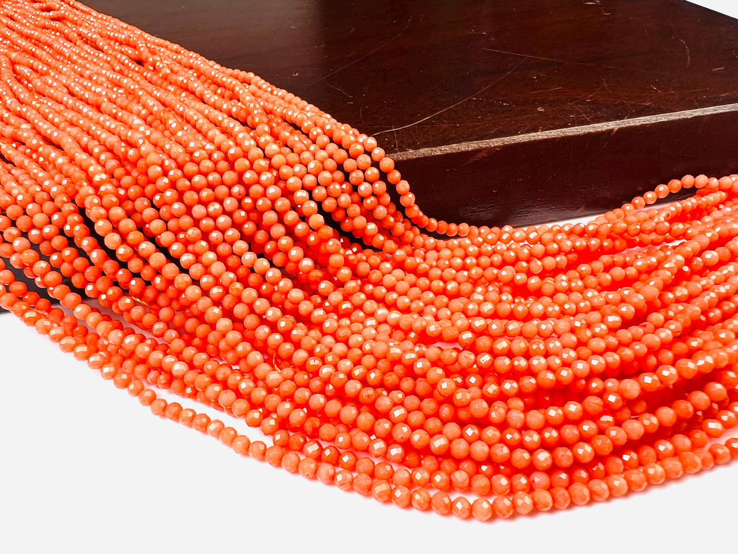 Natural Italian coral Faceted round 2.5mm salmon pink beads AAA quality Round Beads 15.25" long Strand