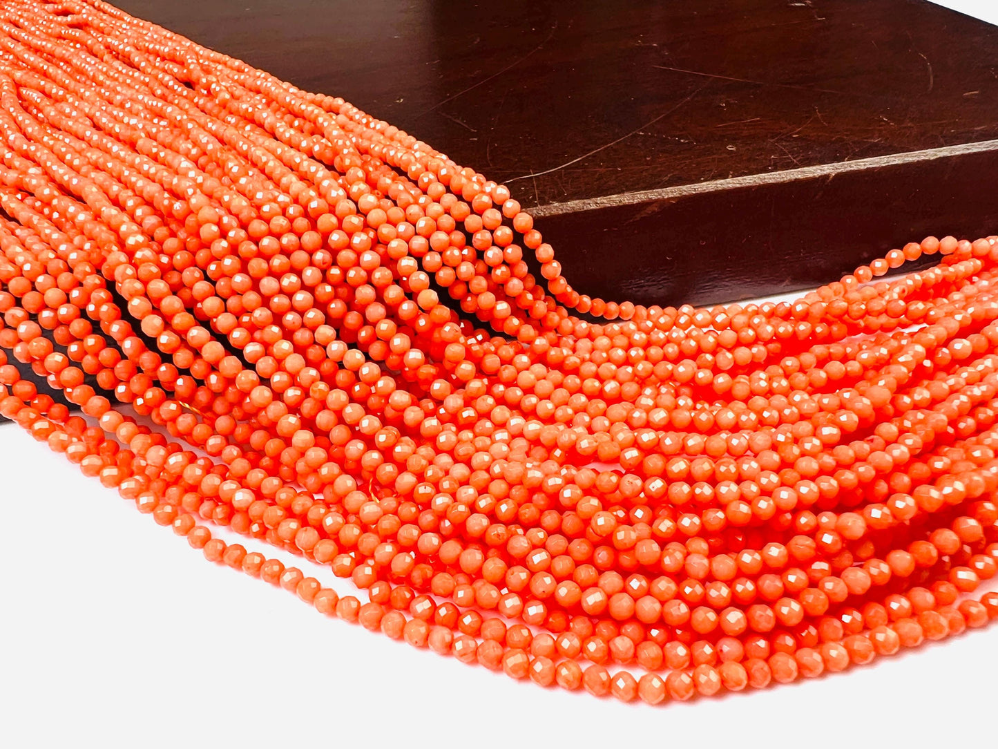 Natural Italian coral Rice Faveted 2.5mm salmon pink beads AAA quality Round Beads 15.25" long Strand