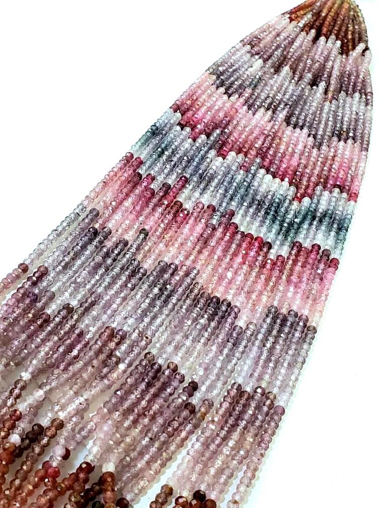 Multi Spinel Rondelle, Natural Multi Spinel Shaded AAA Micro Cut Faceted Roundel 3mm Jewelry Making Gemstone Beads 12.25""