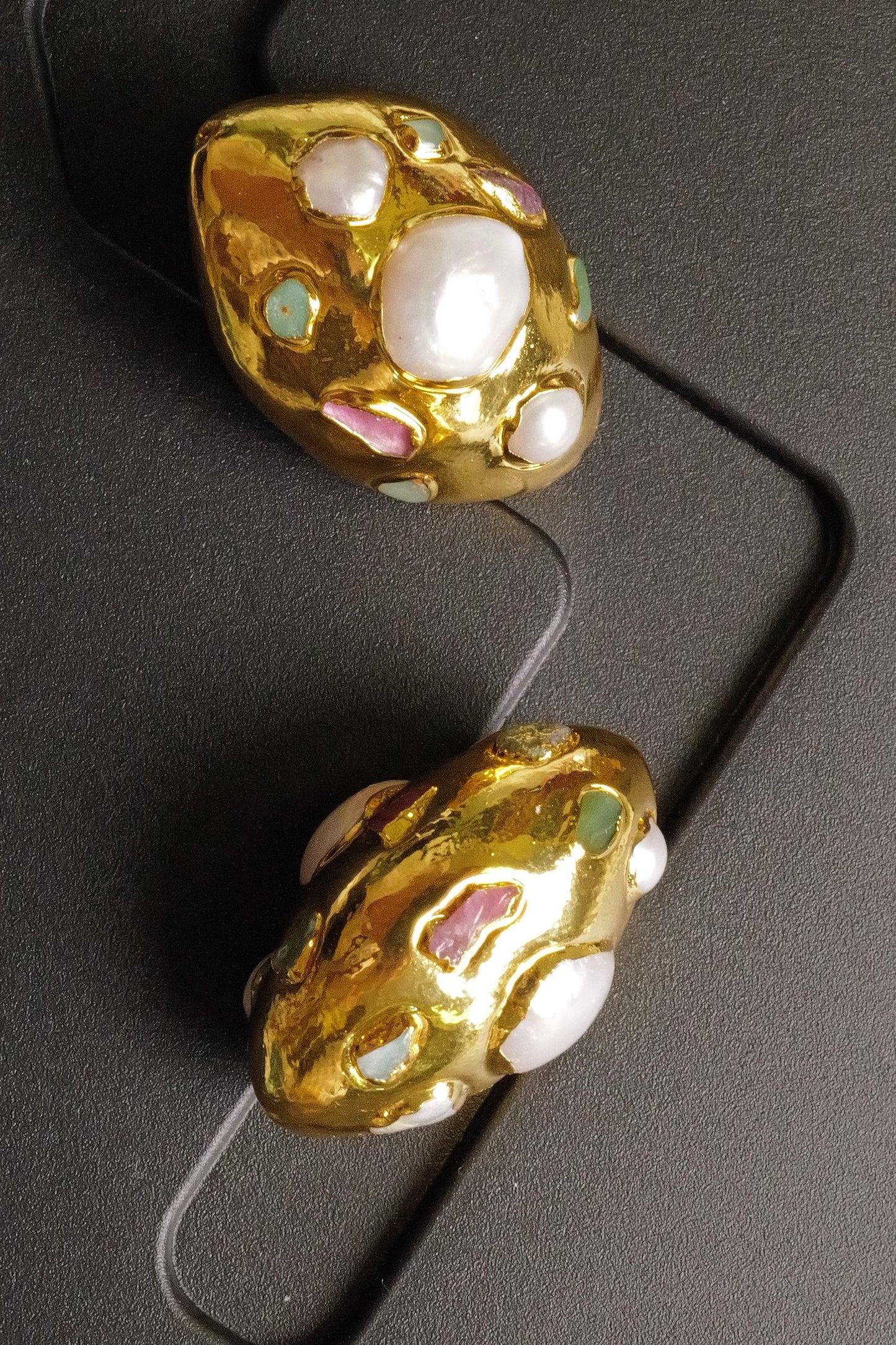 Freshwater Pearl with Amethyst, Apatite, Aquamarine, Gemstones Pave Gold Handmade Fancy Focal Bead, 22x32mm, 1 pc, Jewelry Making Bling Bead