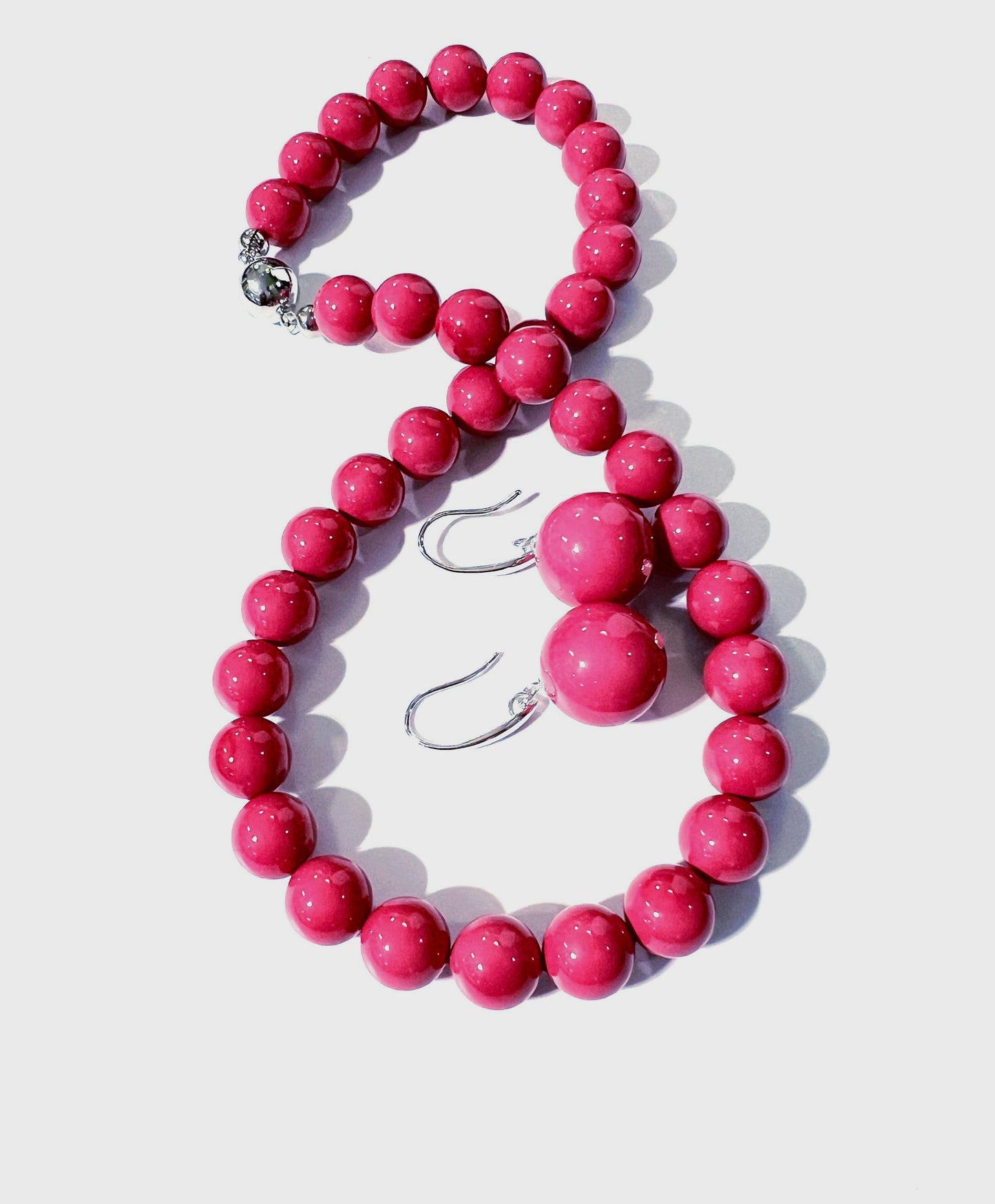 Hot Pink South SeaShell Pearl 10mm High Luster Statement Necklace ball Clasp, Valentine Bridal, party wear