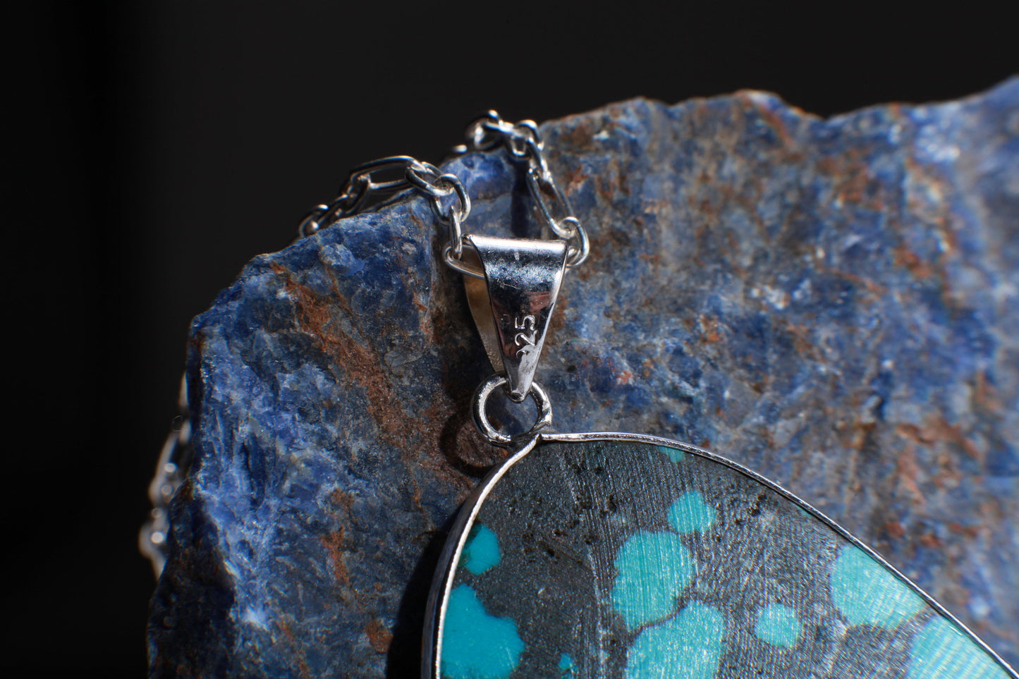 Genuine AAA Tibetan Spiderweb Turquoise Cab Gemstone 925 Sterling Silver Bezel Pendant Vintage Jewelry, Option:925 Silver Chain,38x58mm 18g