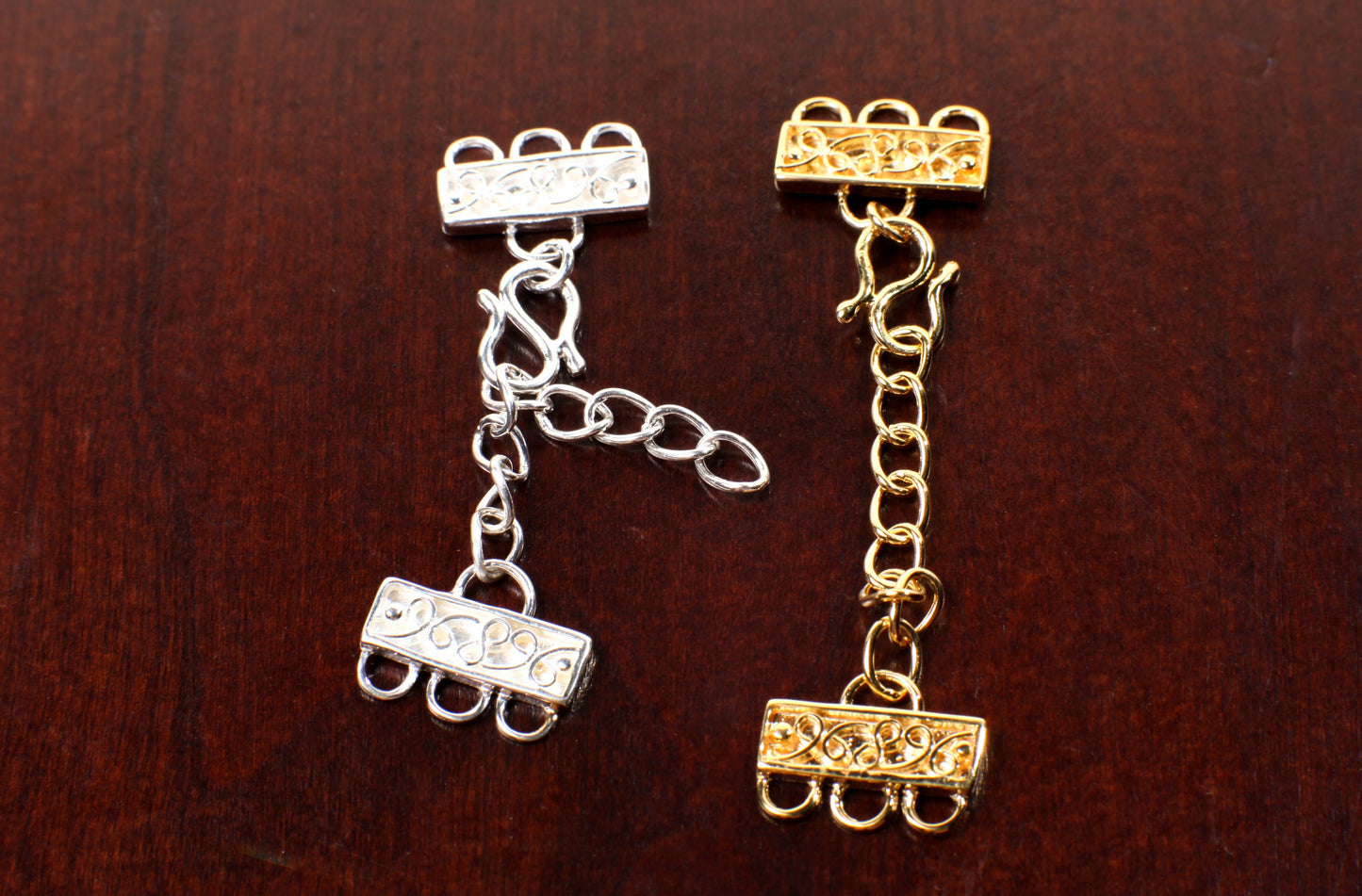 Adjustable Extension Bar Fancy Clasp 12x15mm-3 Loop, 925 Sterling Silver, Gold over Sterling Silver Vermeil, Jewelry Making Finding Supplies