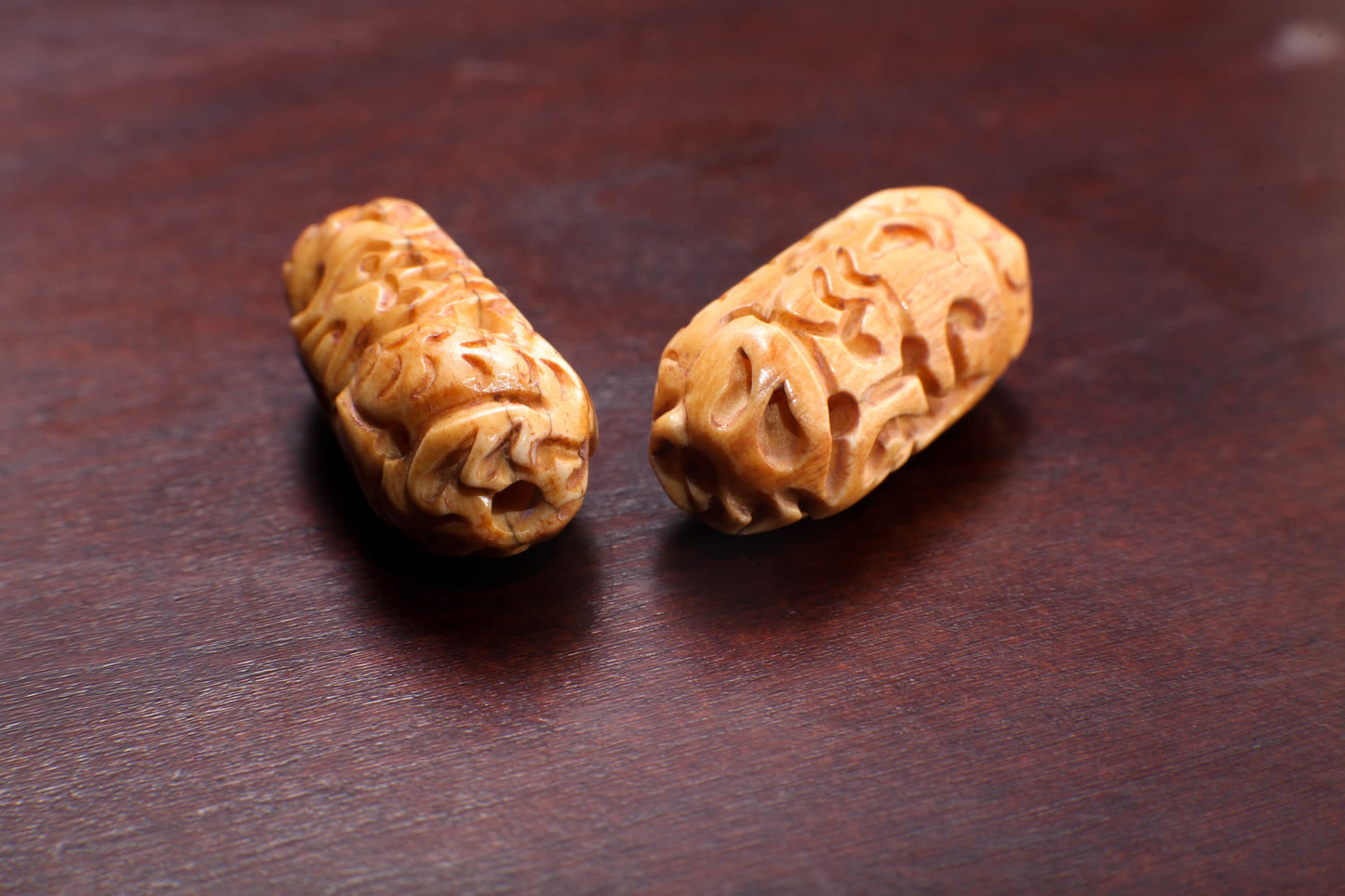 Carved Buffalo Bone Puffed Oval 14x20mm Dragon, Hand Crafted Big Hole Bead, Figurine 3mm Drilled Bead, Art Deco