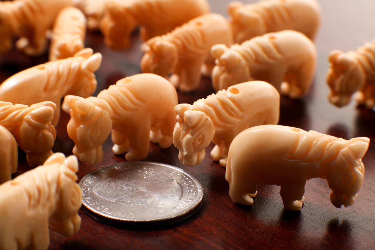 Carved Buffalo Bone Donkey, 16x26mm, Hand Crafted Animal Figurine Drilled Bead, Art Deco