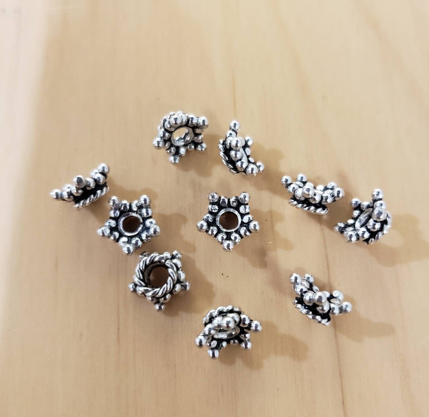 10 pcs Sterling silver bali bead cap 5.5mm 5 point crown cap , heavy weight, Vintage Handmade for jewelry making earring supplies.