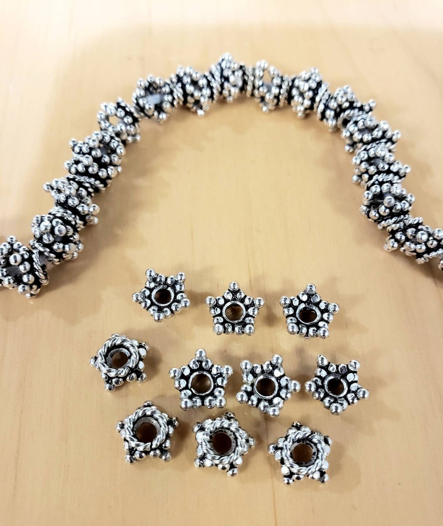 10 pcs Sterling silver bali bead cap 5.5mm 5 point crown cap , heavy weight, Vintage Handmade for jewelry making earring supplies.