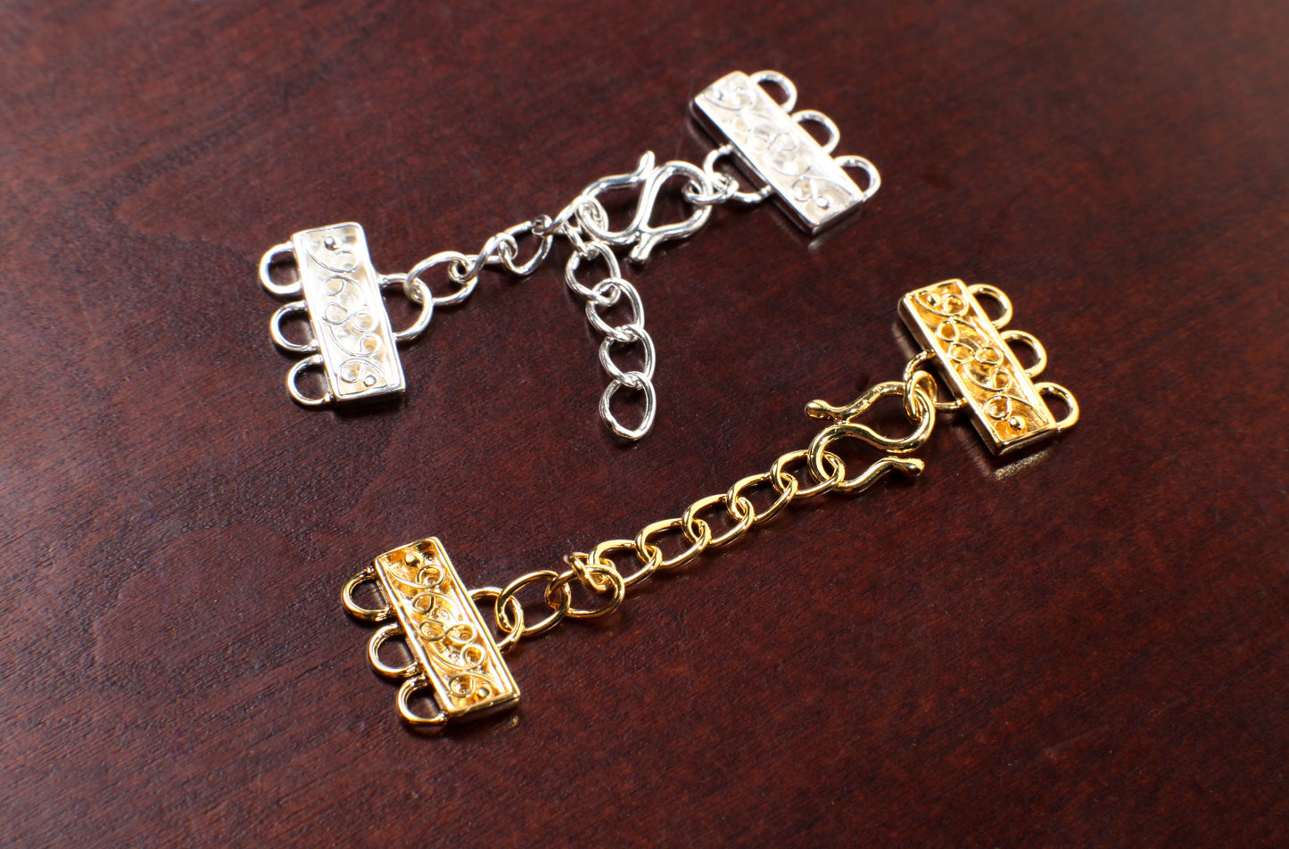 Adjustable Extension Bar Fancy Clasp 12x15mm-3 Loop, 925 Sterling Silver, Gold over Sterling Silver Vermeil, Jewelry Making Finding Supplies