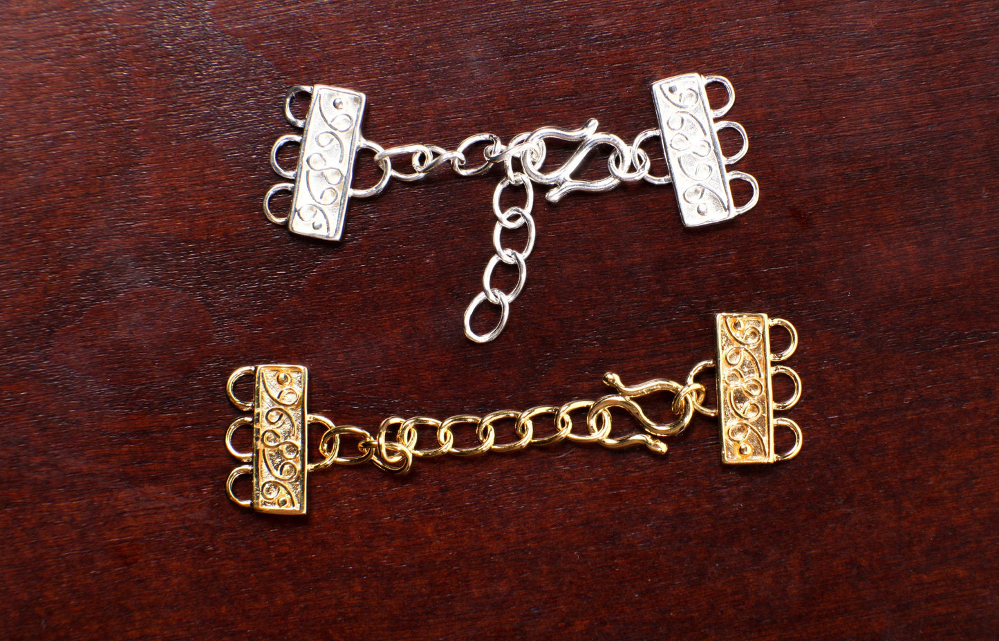 Adjustable Extension Bar Fancy Clasp 12x15mm-3 Loop, 925 Sterling Silver, Gold over Sterling Silver Vermeil, Jewelry Making Finding Supplies